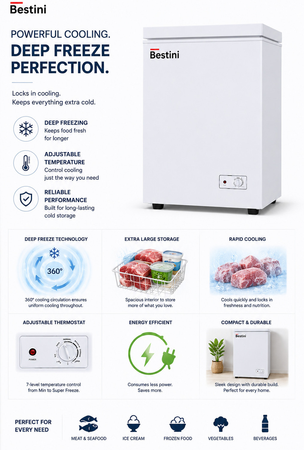 Image of Bestini 108 L Single Door Standard Deep Freezer