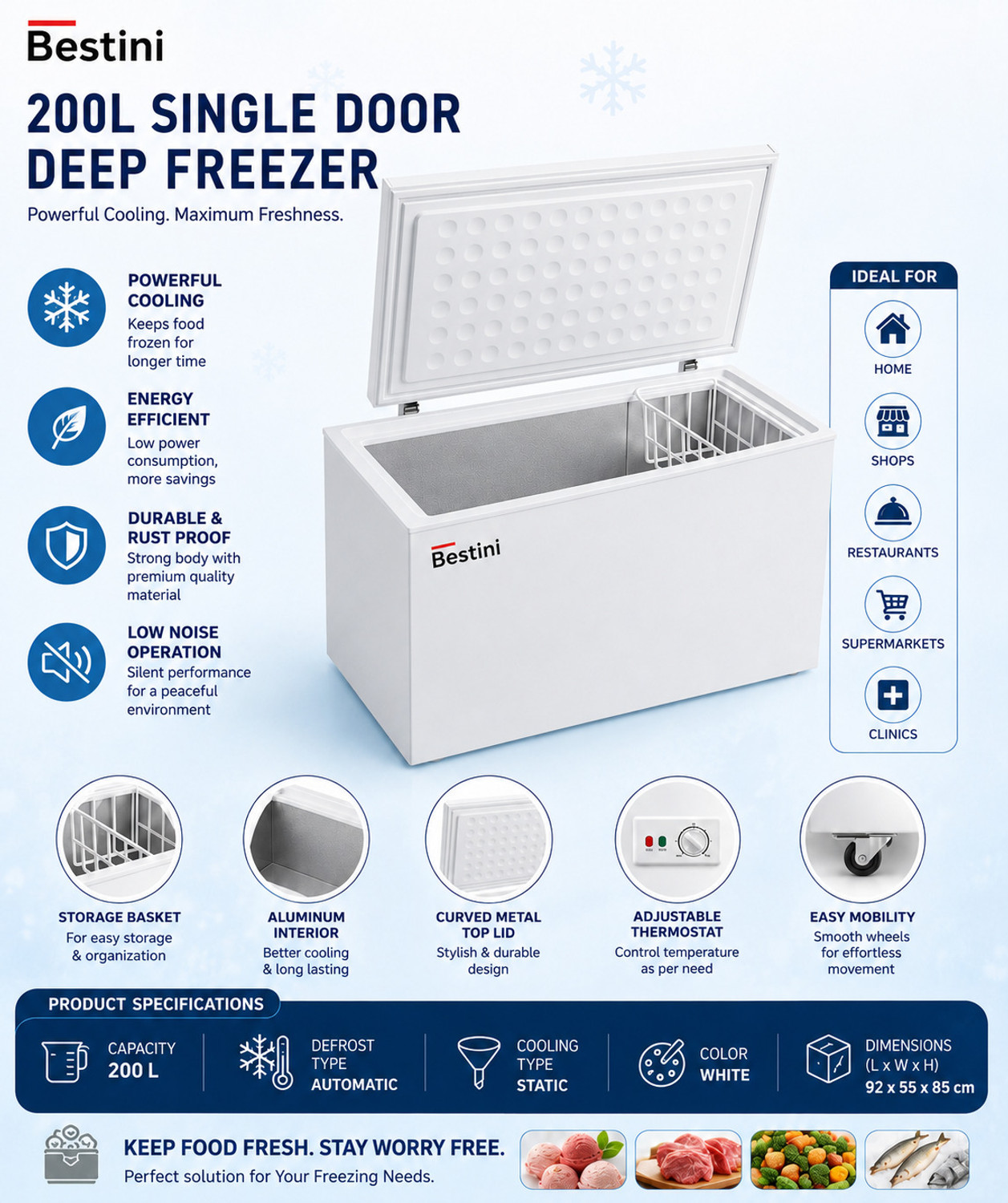 Image of Bestini 200 L Single Door Standard Deep Freezer