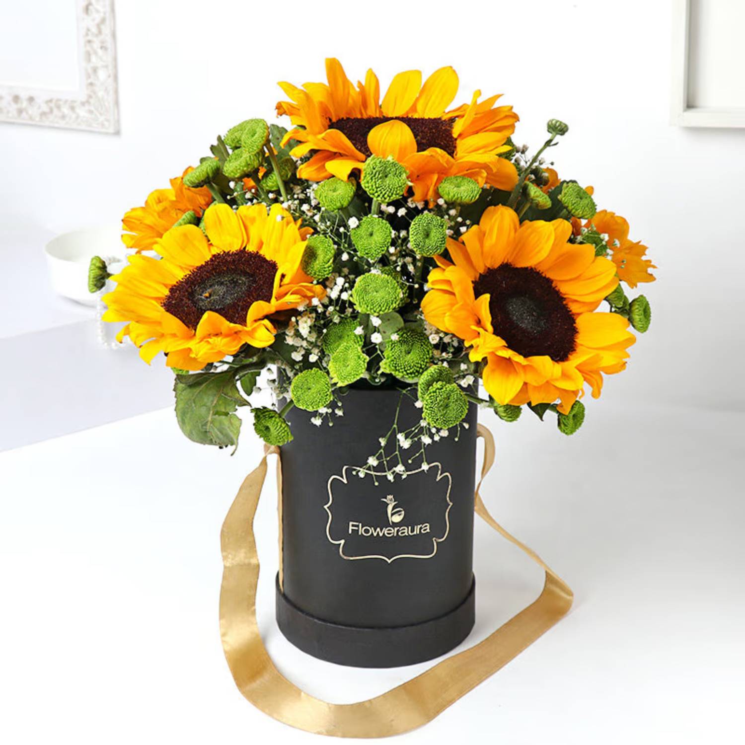 Sun Flowerさん 2箱同梱発送 Floweraura Fresh Fresh Live Flower Bouquet of 5 Sunflowers & 2