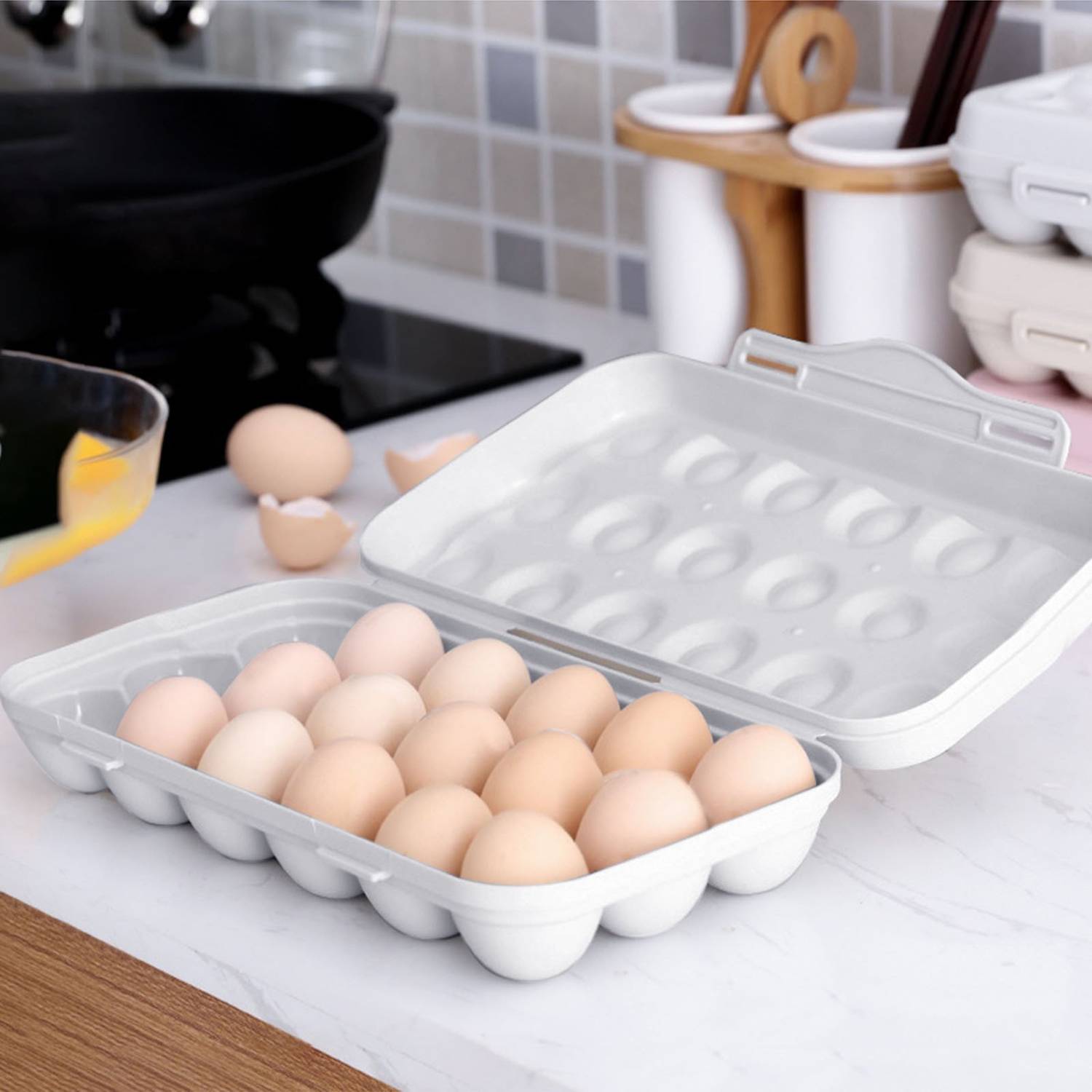 Amulakh Plastic Egg Tray Holder/Container/Storage Organizer with Lid for Refrigerator Plastic Egg Separator
