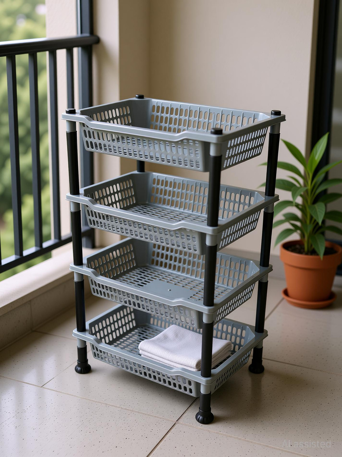 Image of VM BOND Multipurpose 4XL Rectangle Kitchen Storage Folding Rack Plastic Fruit & Vegetable Basket