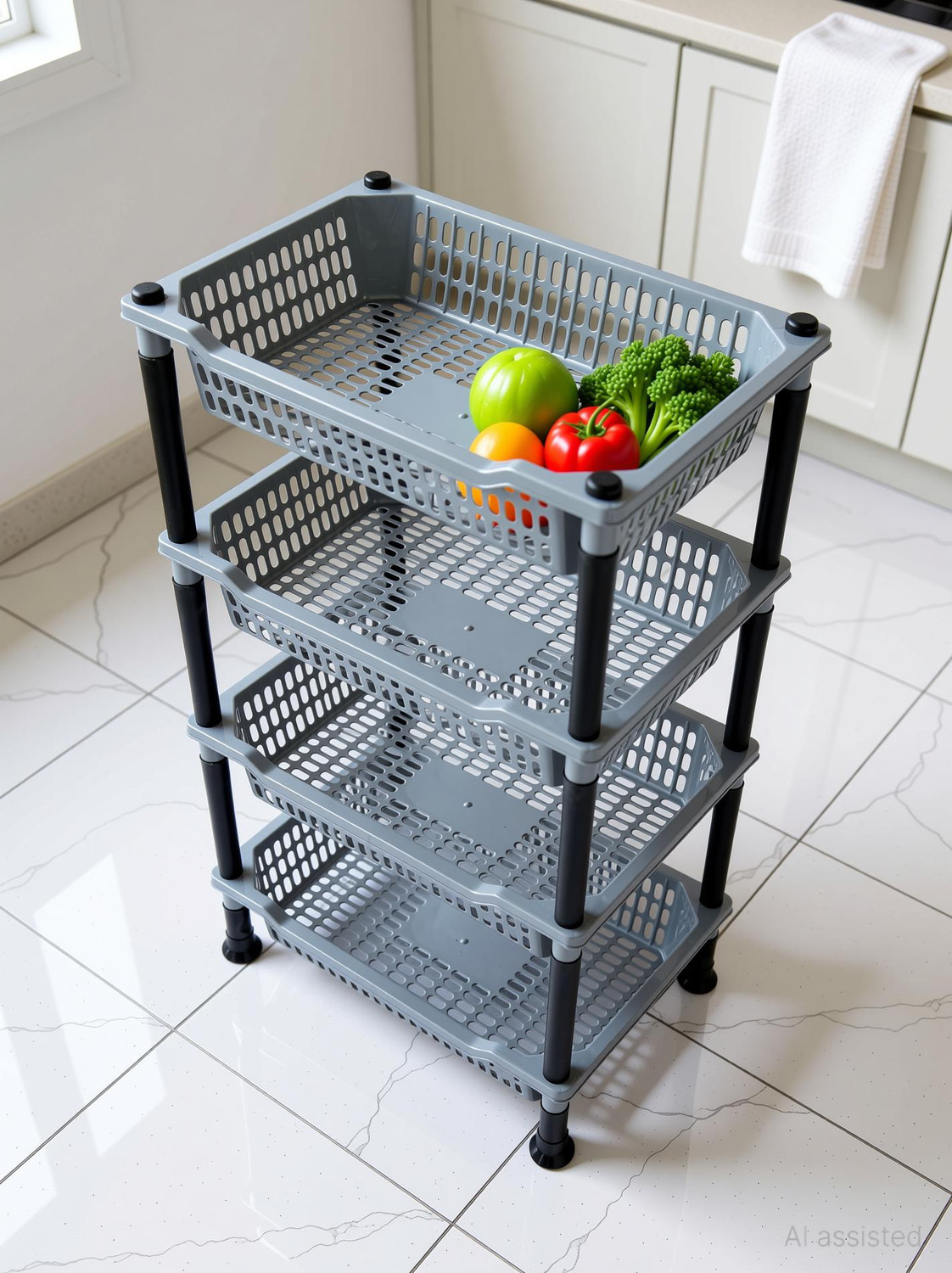 Image of VM BOND Multipurpose 4XL Rectangle Kitchen Storage Folding Rack Plastic Fruit & Vegetable Basket