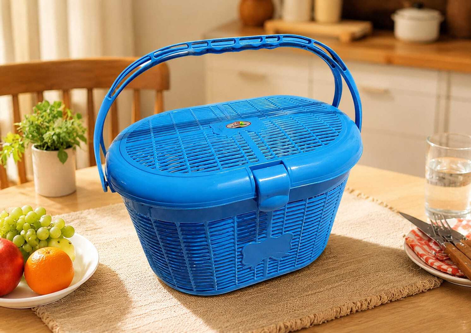 Image of SORIF ENTERPRISES Plastic Multipurpose Storage Basket with Lid & Handle | Plastic Fruit & Vegetable Basket