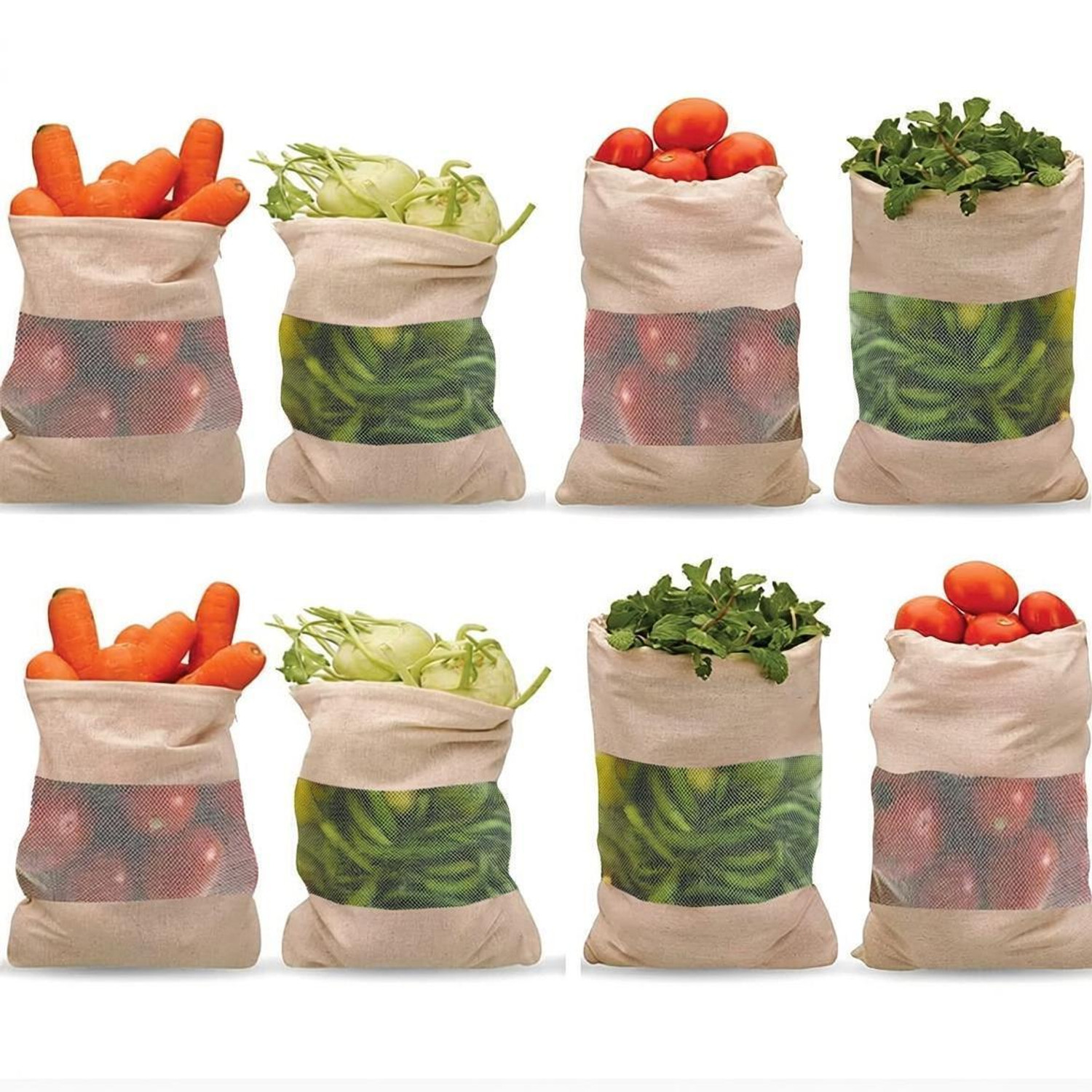 Image of Kottify 100% Cotton Vegetable Sabji Kitchen Freez Storage Pouch for Washable Grocery Bag Cotton Storage Pouch (Pack of 8)