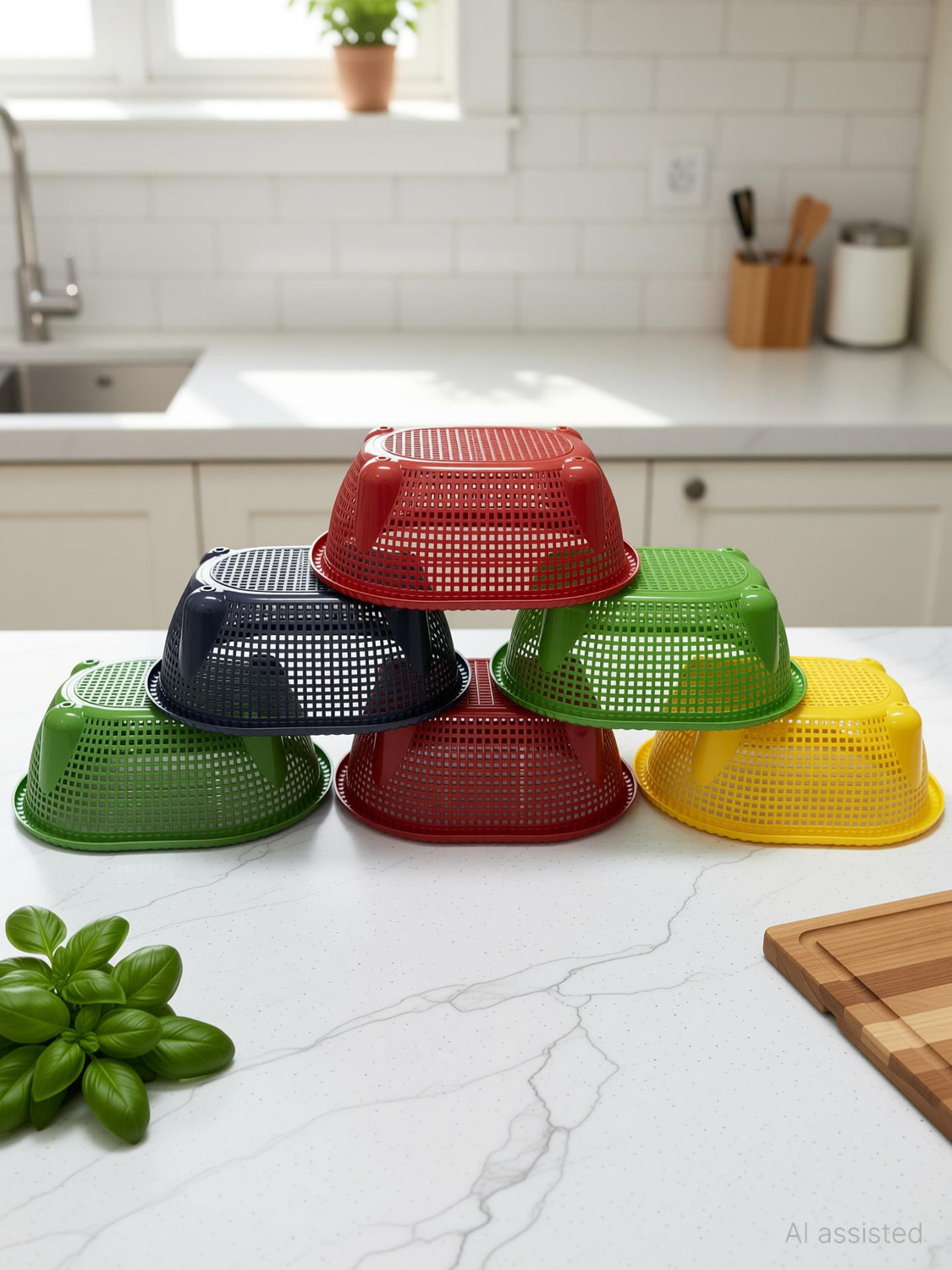 Image of nuwi storage basket Oval Multipurpose Big Plastic Basket Pack of 6 Plastic Fruit & Vegetable Basket