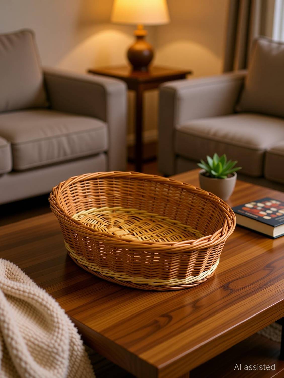 Aleena creations Bamboo Full Oval Shape Cane Wicker Baskets Flower/Fruit/Hamper Baskets, 15x10 in, Storage Basket