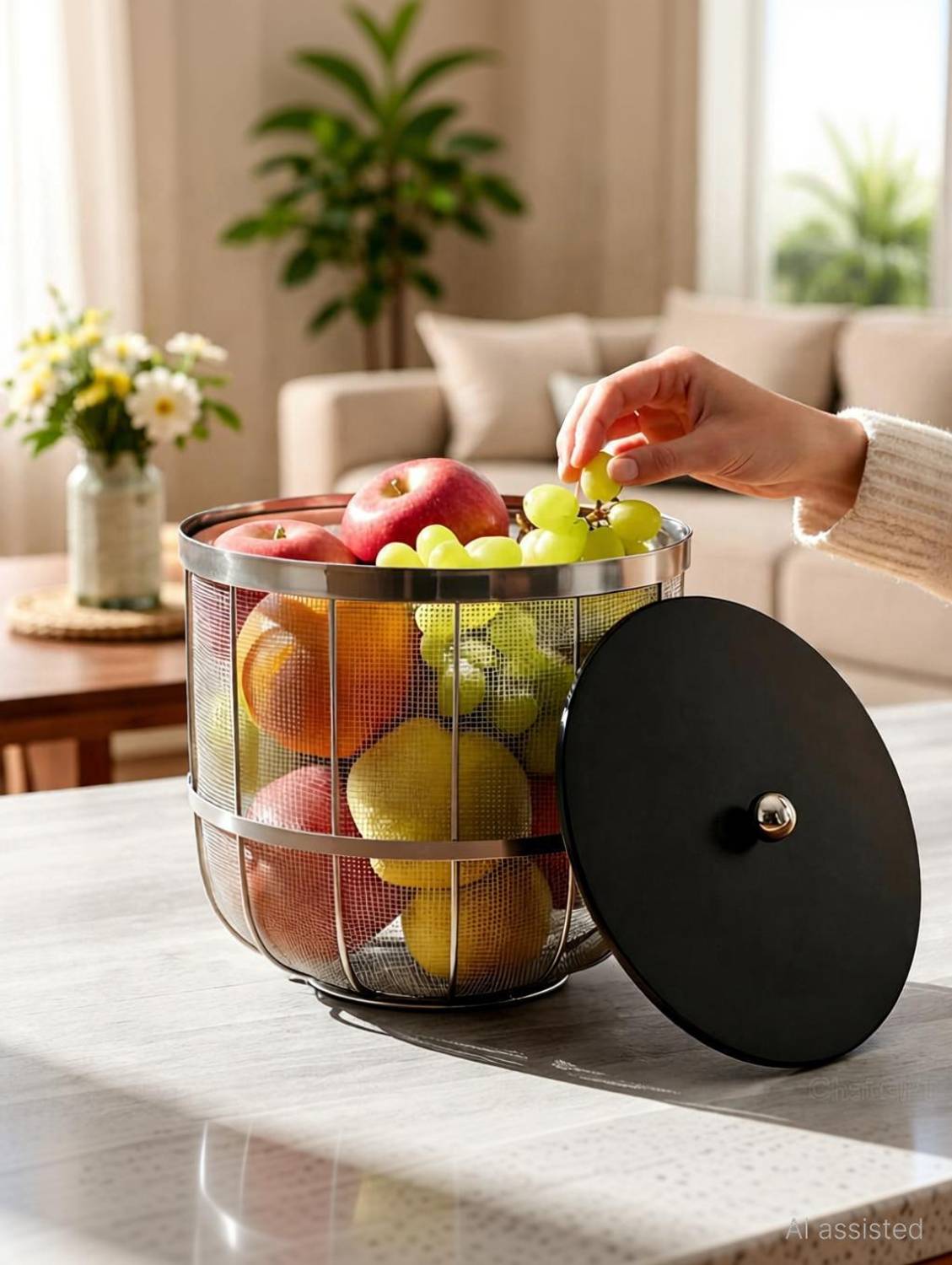 MSCREATIONS Metal Fruit Basket Silver - Image 4