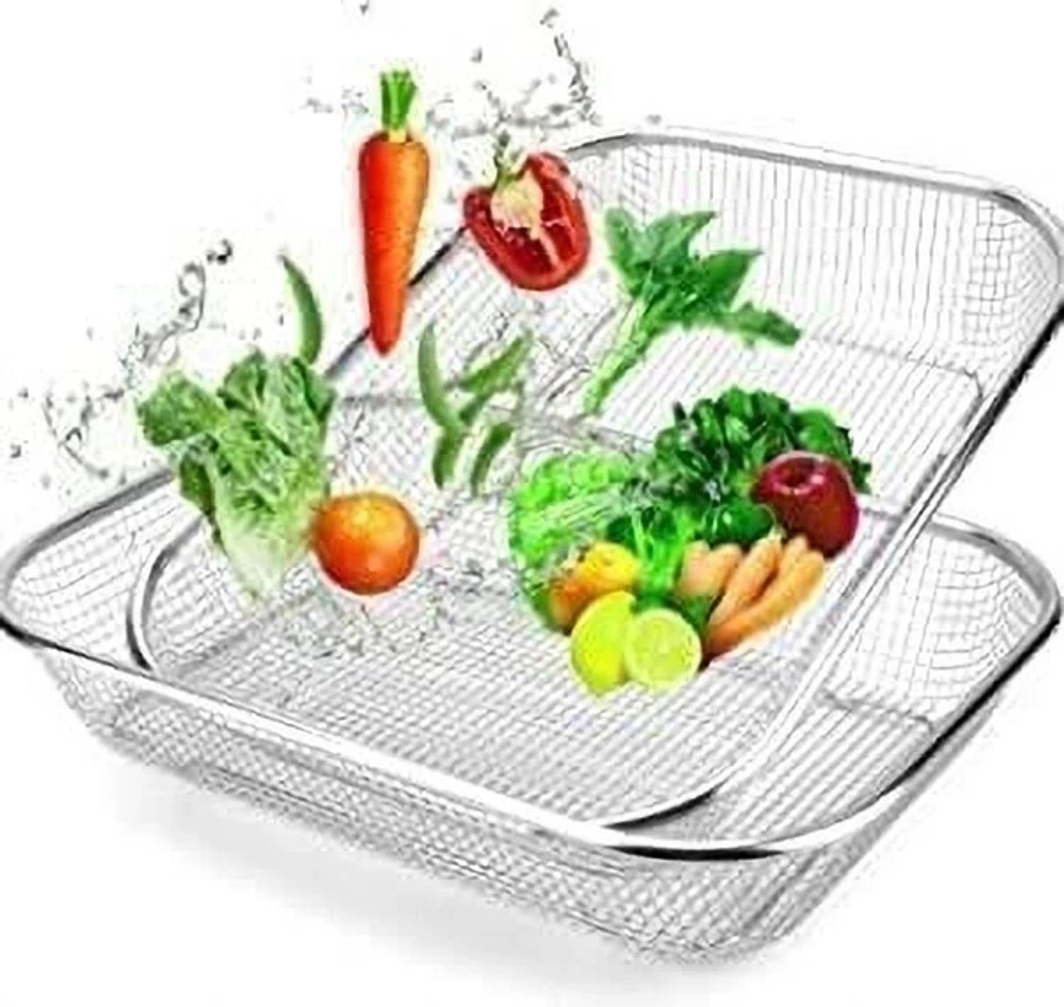 BUYNEST Basket Steel Big Drip Tray Kitchen Drying Stand Rectangle Basket Steel Fruit & Vegetable Basket