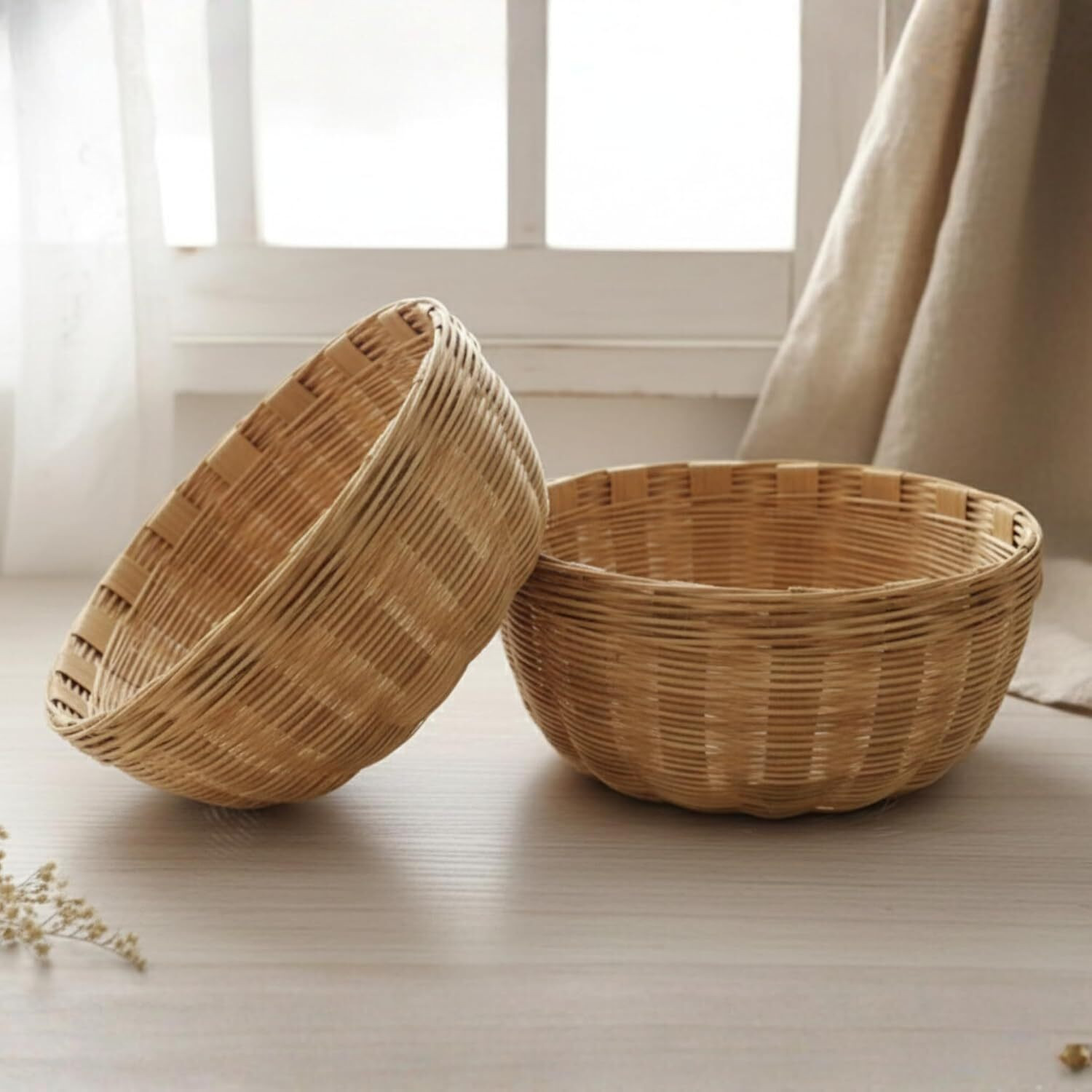 Image of SANGITAM Premium Handmade Bamboo Vegetable & Fruit Storage Basket |Kitchen Organizer | Bamboo Fruit & Vegetable Basket (Beige)