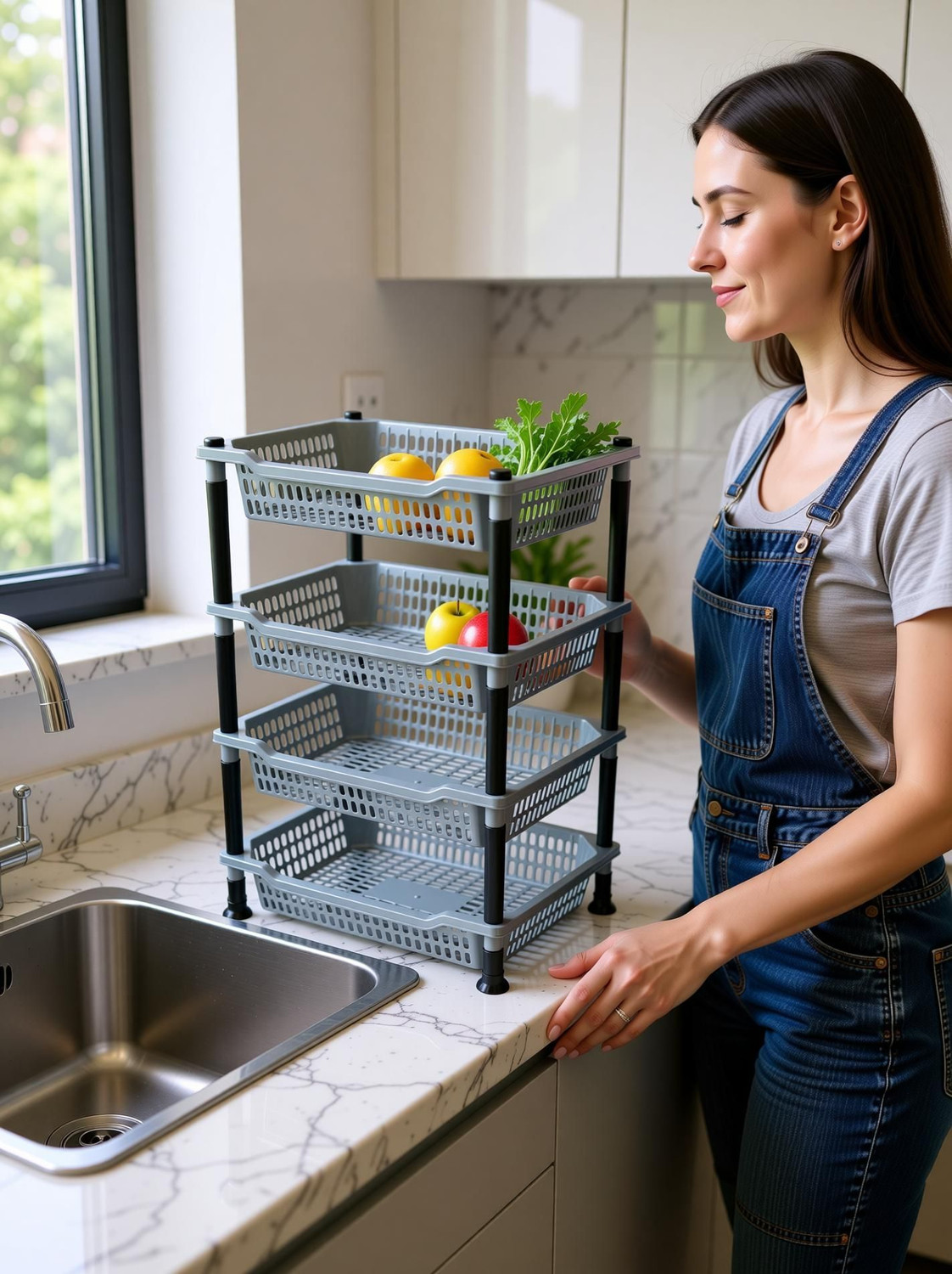 Image of VM BOND Multipurpose 4XL Rectangle Kitchen Storage Folding Rack Plastic Fruit & Vegetable Basket