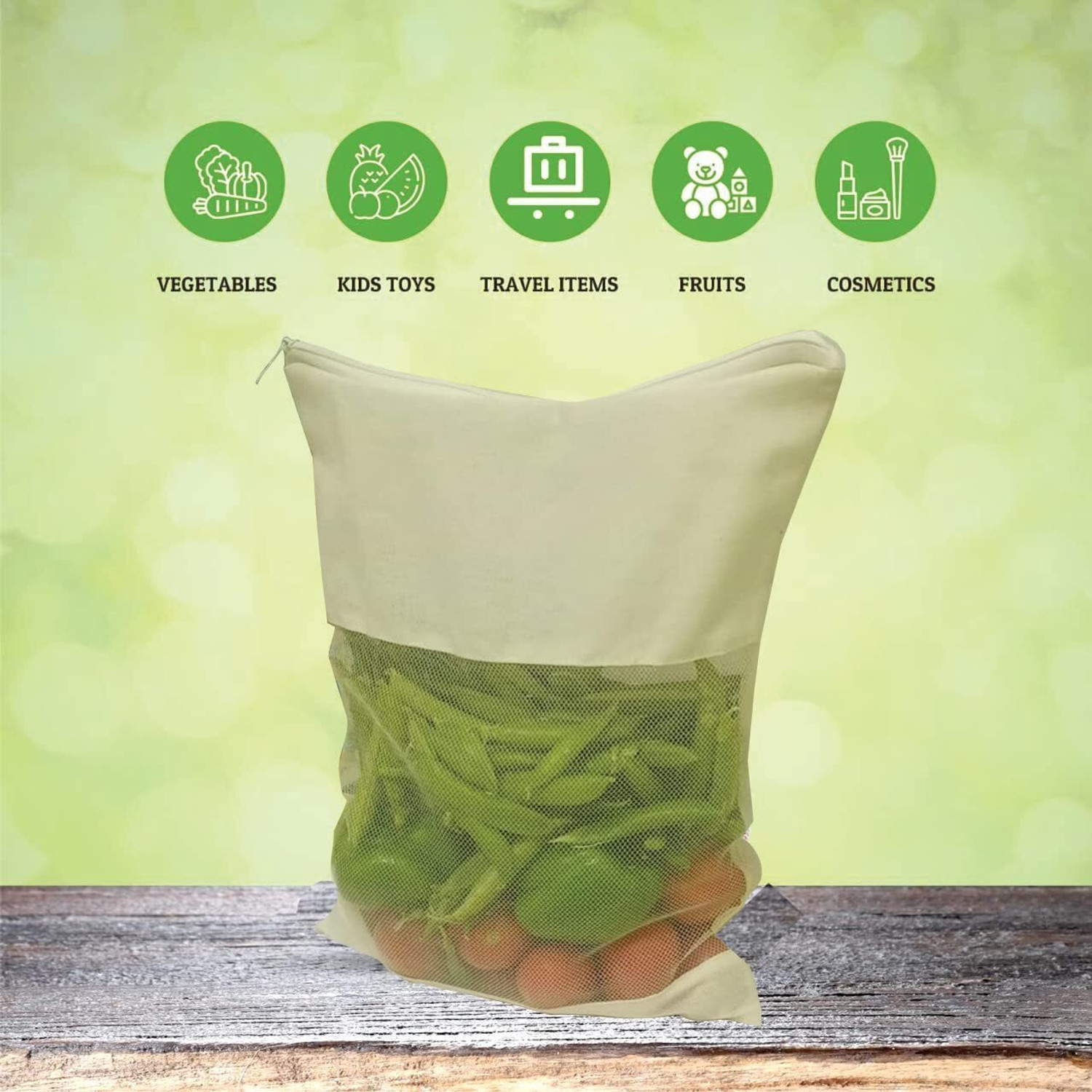 Image of Kottify 100% Cotton Vegetable Sabji Kitchen Freez Storage Pouch for Washable Grocery Bag Cotton Storage Pouch (Pack of 8)