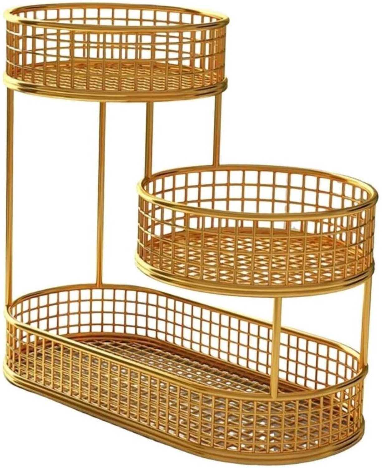 Image of GRADIENT ART 3-Tier Gold Metal Fruit & Vegetable Basket Stand Iron Fruit & Vegetable Basket