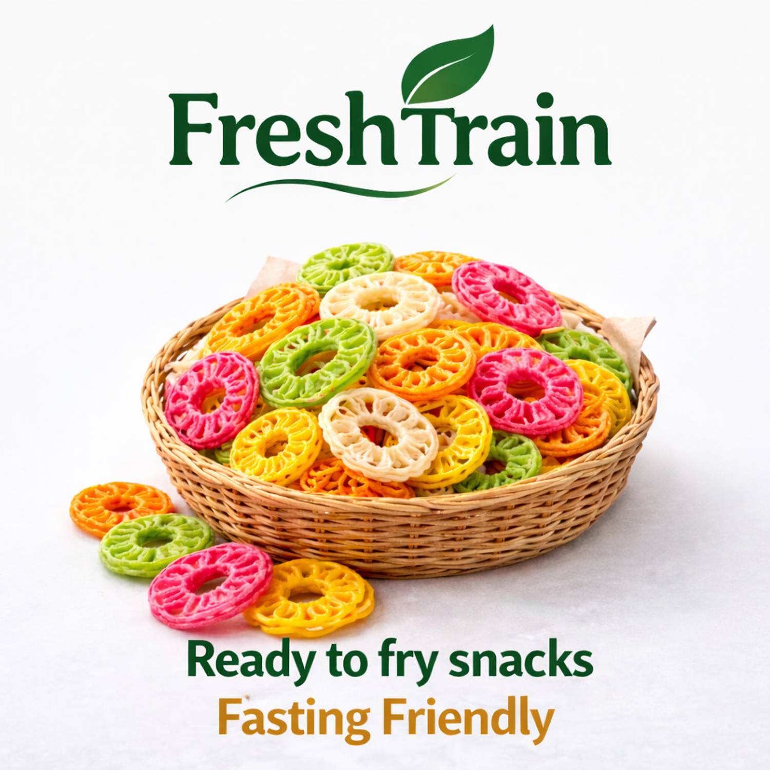 FreshTrain Sabudana Jalebi | Sago Fryums | Tapioca Papad For Fasting Upwas Farali Colorful Fryums