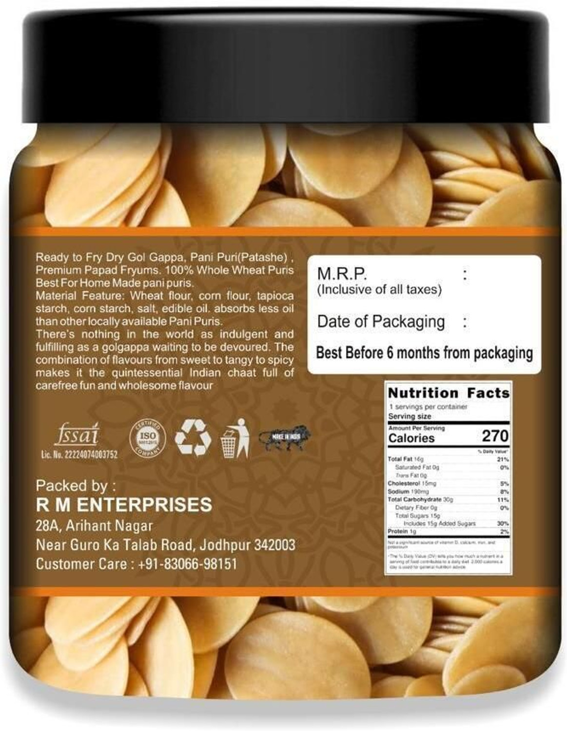 Image of Pure Empire Ready To Fry Dry GolGappa /Pani Puri /Oval Papad Fryums Fryums