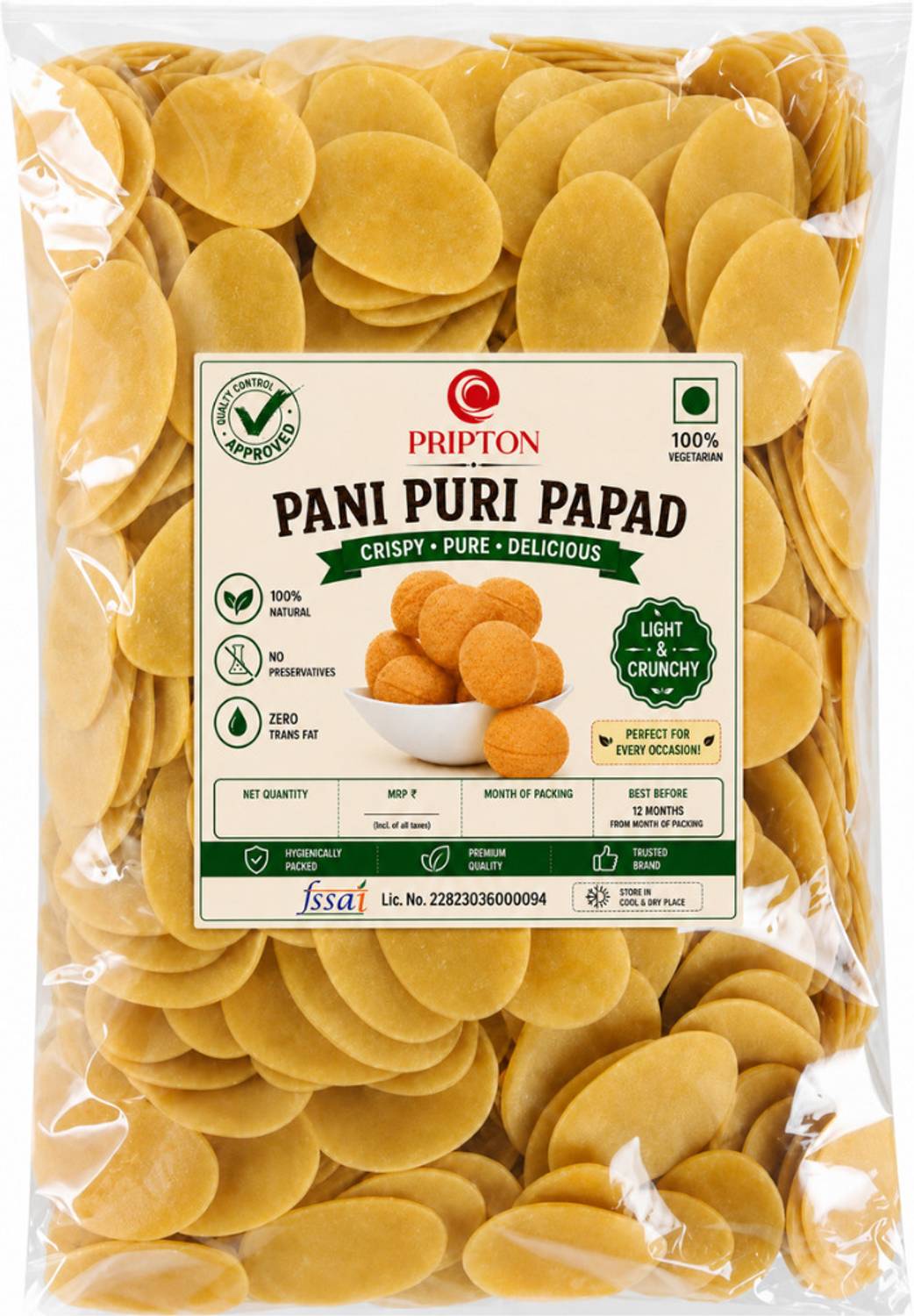 Pripton Instant Pani Puri Papad, 900g - Image 1