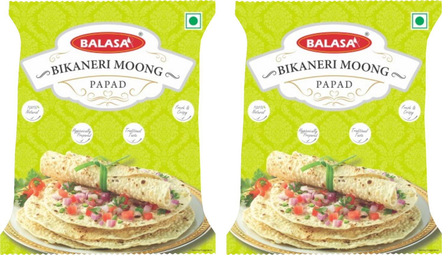 balasa BIKANERI MOONG 200 GMS x 2 Packs Masala Papad (Pack of 2)