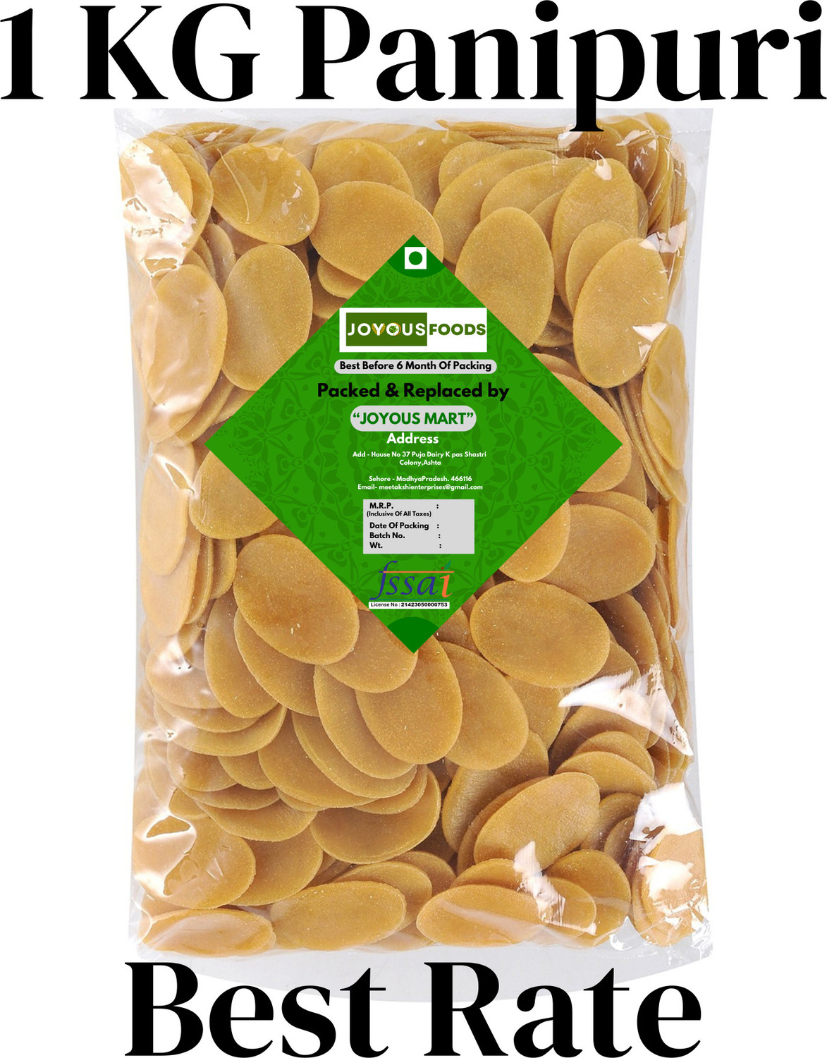 Image of JOYOUS FOODS Instant PaniPuri Papad | Dry Gol Gappa, Dry Fuchka, Puchka Fryums Fryums (1 kg)