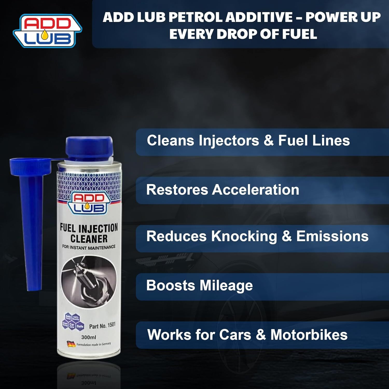 Image of ADDLUB Petrol Additive for Cars & Bikes | Boost Performance & Fuel Efficiency | Fuel Injector Cleaner