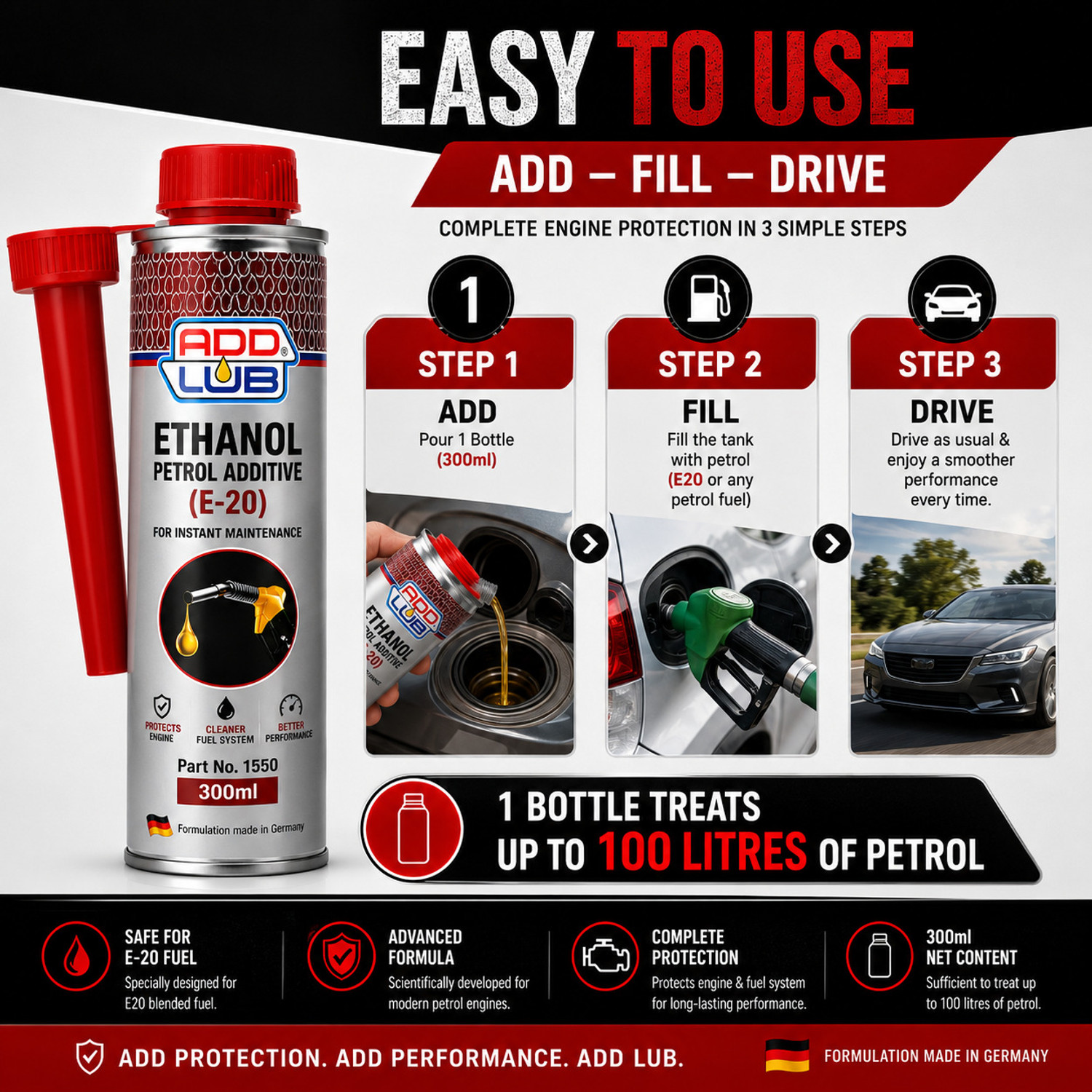 Image of ADDLUB Ethanol Petrol Additive (E20) Fuel Injector Cleaner