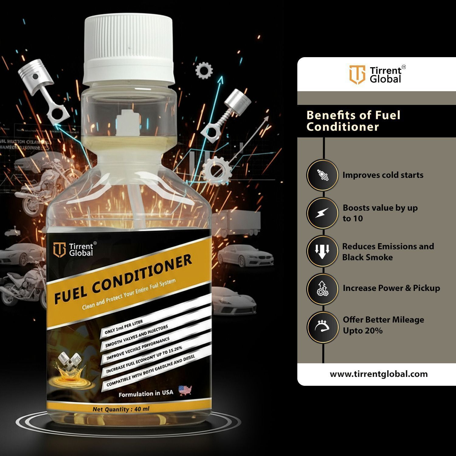 Image of Tirrent Global Tirrent Fuel Conditioner | Fuel Additive for Cars & Bikes | Fuel Injector Cleaner