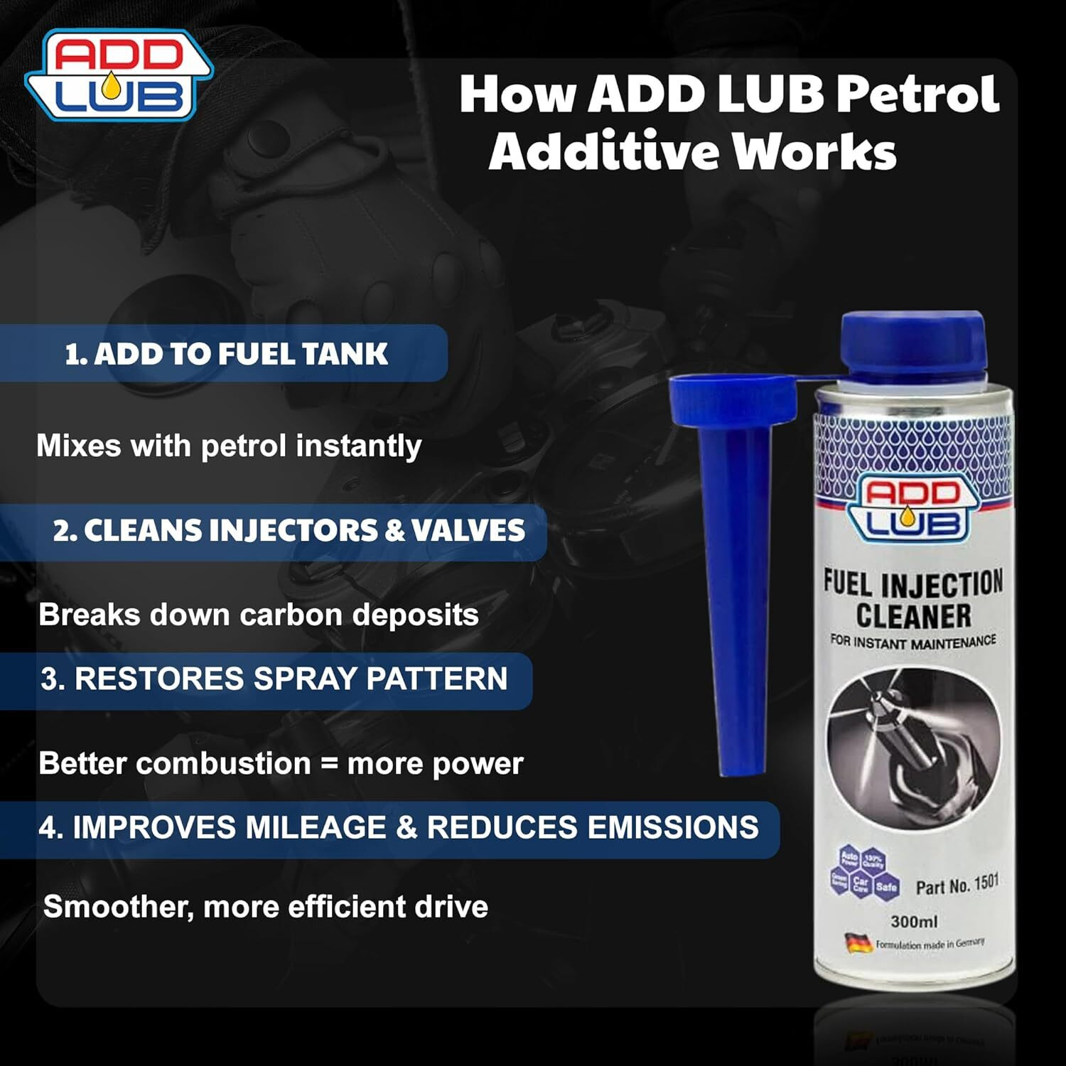 Image of ADDLUB Petrol Additive for Cars & Bikes | Boost Performance & Fuel Efficiency | Fuel Injector Cleaner