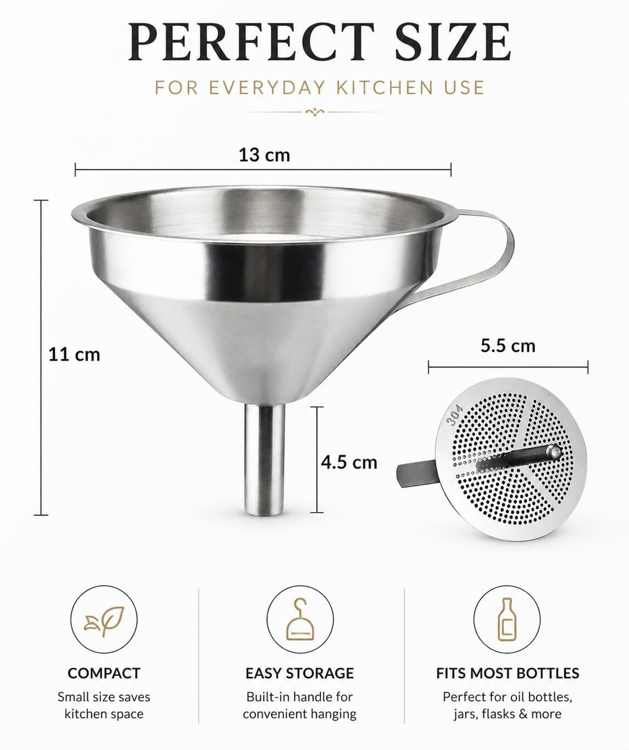 Image of ZLVIYA STORE Multipurpose Stainless Steel Funnel with Removable Strainer for Liquid Transfer Stainless Steel Funnel