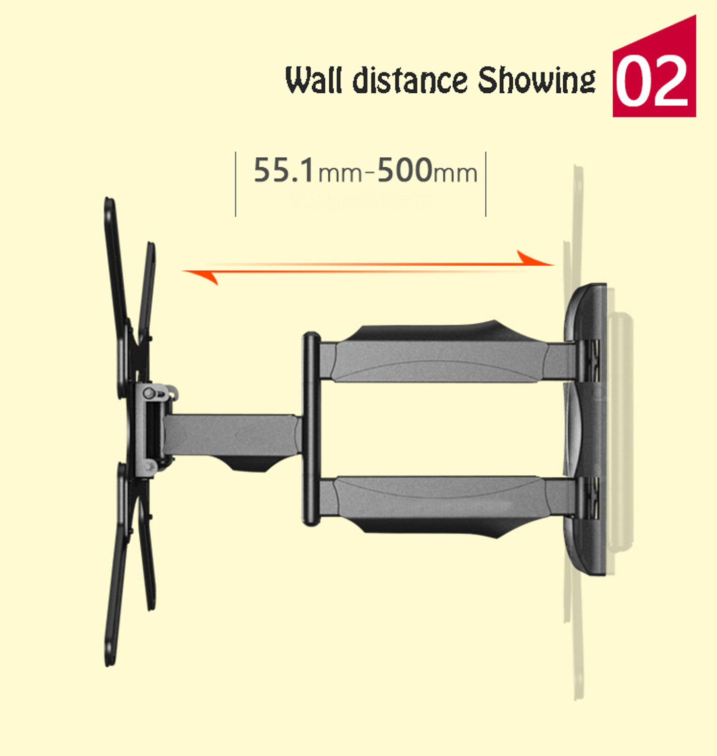 Image of NB North Bayou NB - North Bayou P40 Full Motion Cantilever Wall Mount for 32 inch to 60 inch LED TV Stand Base