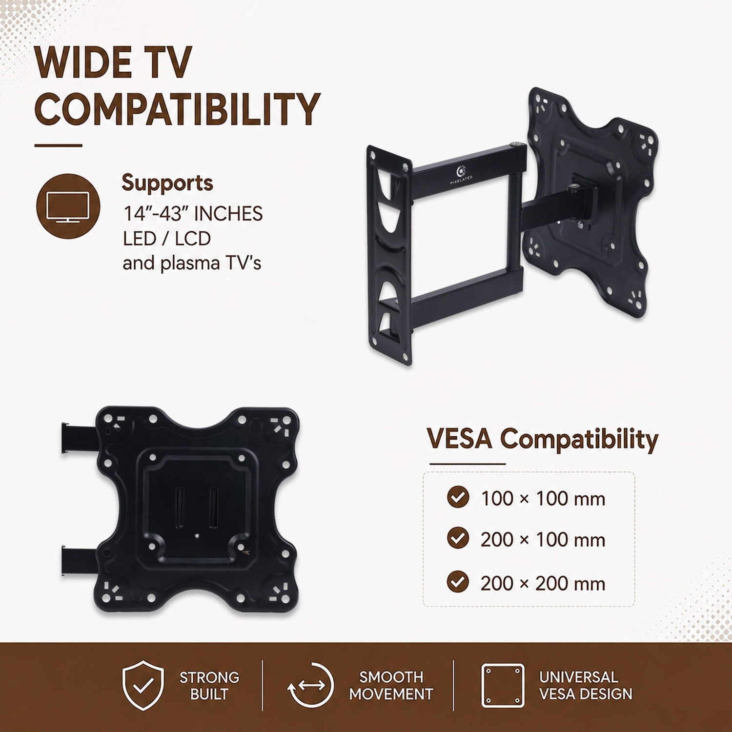 Image of PNETROME TV Wall Mount 24-43 Inch Universal Adjustable LED LCD Smart TV Wall Bracket TV Stand Base