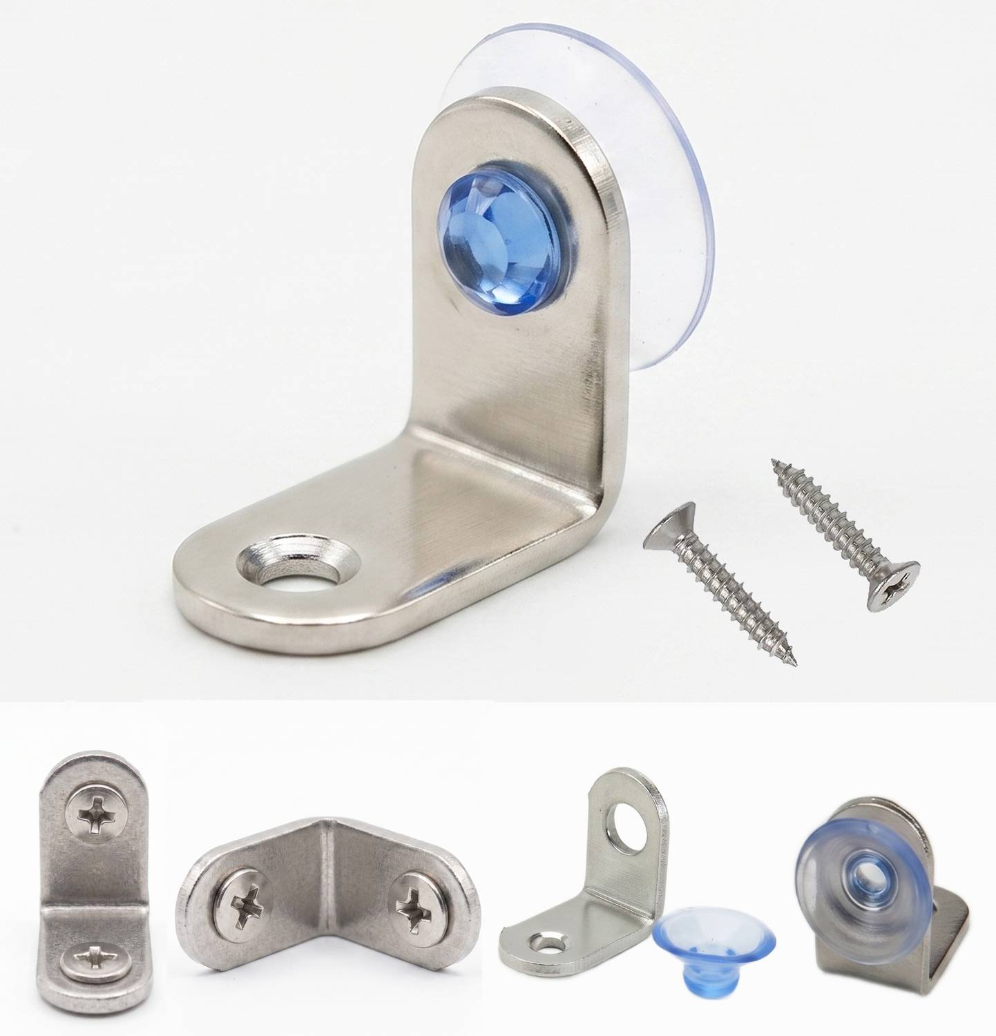 CamelCase Stainless Steel 25 Pcs with 50 Screws L Shape Bracket for Glass & Wooden Shelve Rack Side Fitting