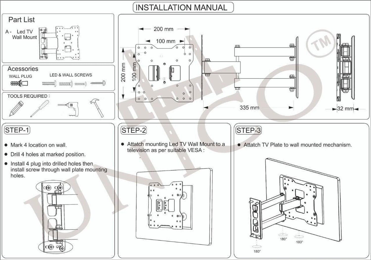 Image of PNETROME Full Motion TV WALL MOUNT Compatible For realme 32 inch & 40inch Tv 32-40 TV Stand Base