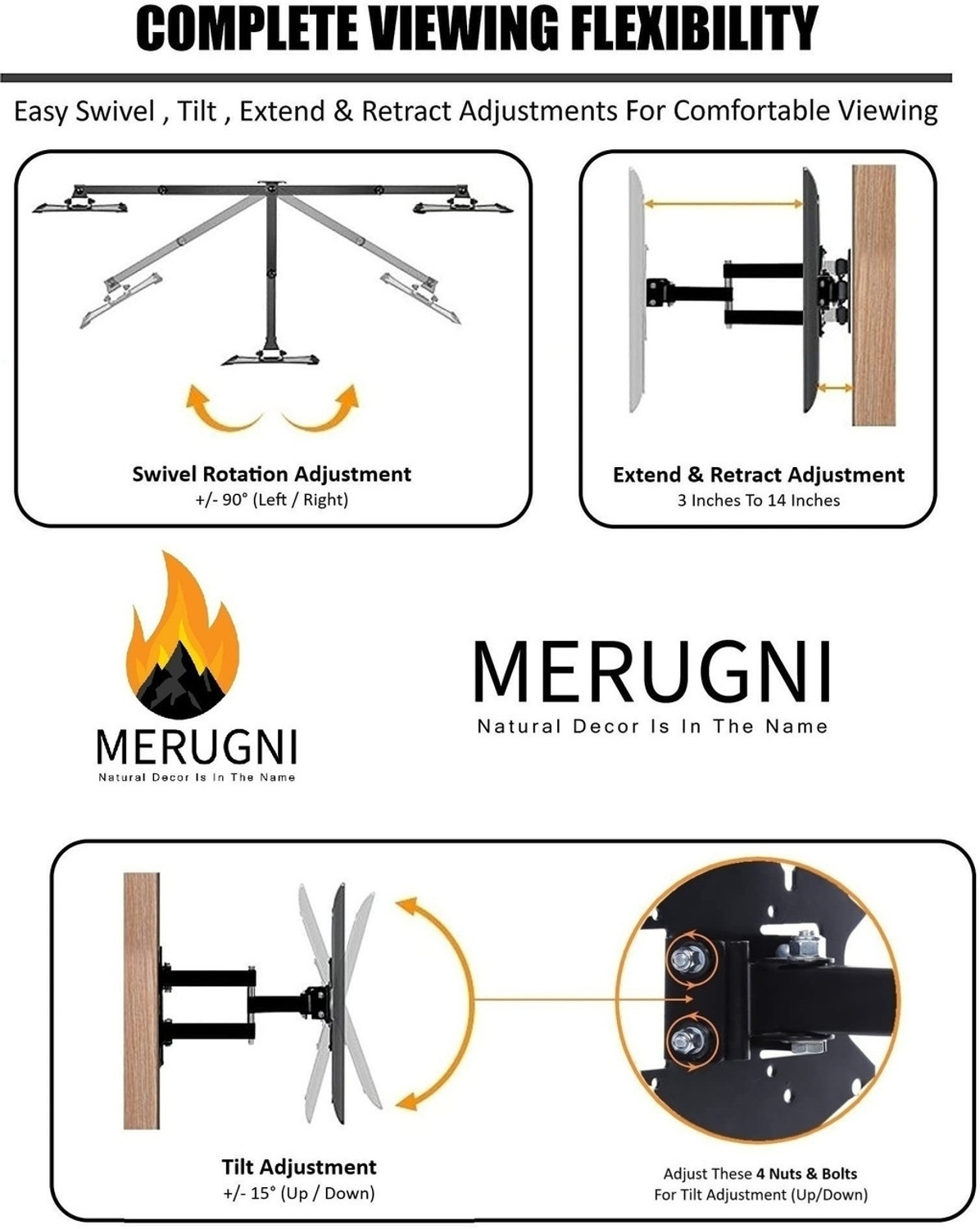 Image of PNETROME TILT TV WALL STAND 24-42 INCH | HEAVY DUTY TV WALL MOUNT TV Stand Base