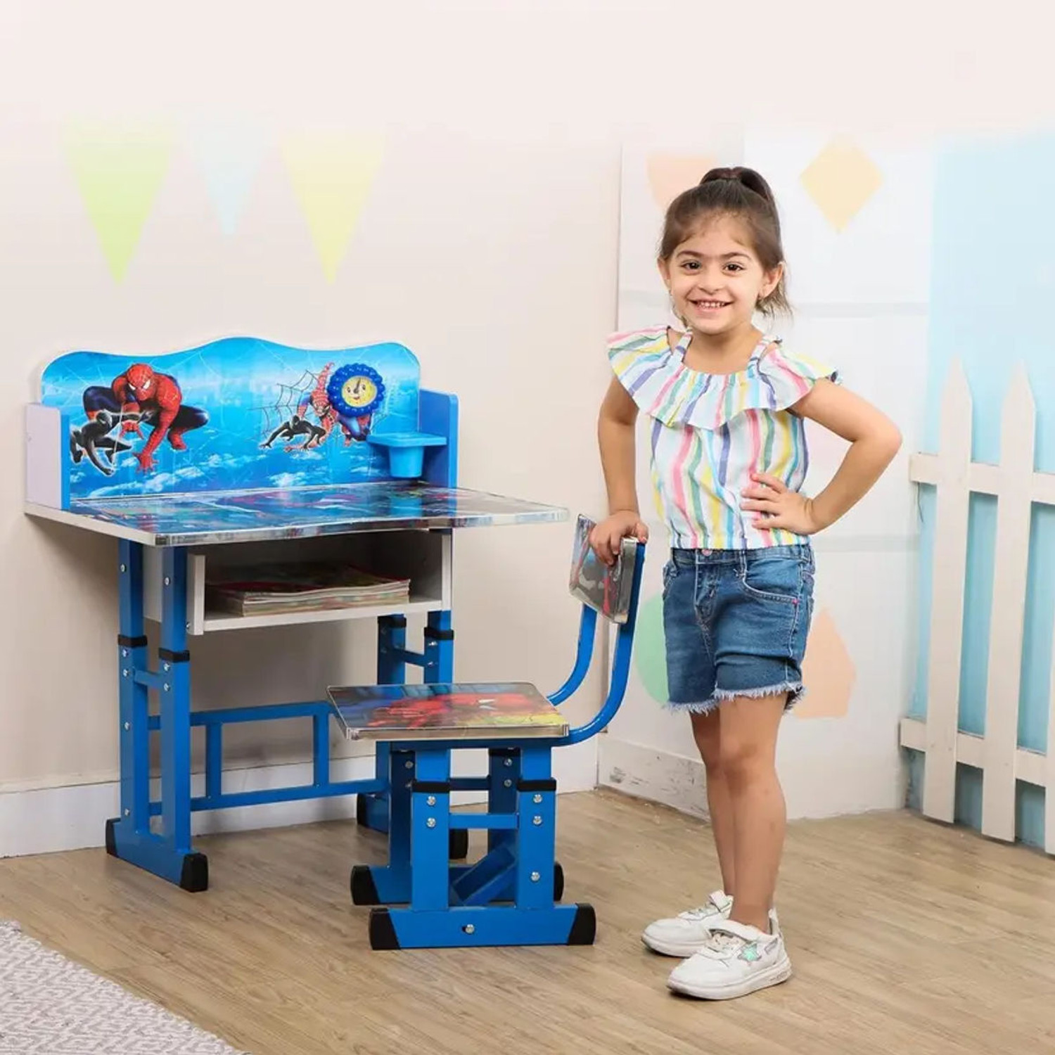 Image of Little Angel Kid's Study Table and Chair set / Height Adjustable Engineered Wood Study Table