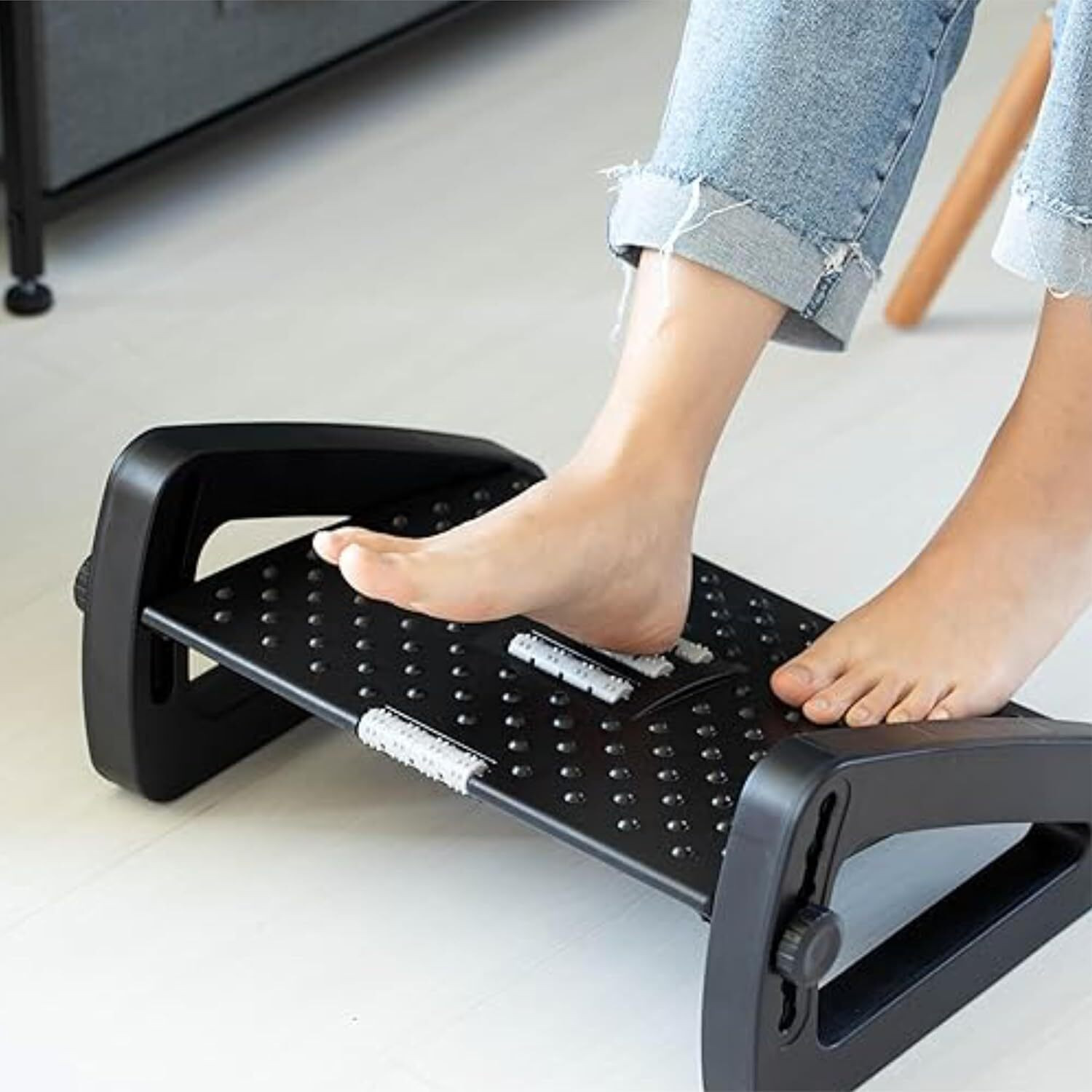 Image of KRIYAKAL Adjustable Ergonomic Foot Rest For Office Chair, Massage Rollers ( G-BLACK ) Foot Rest