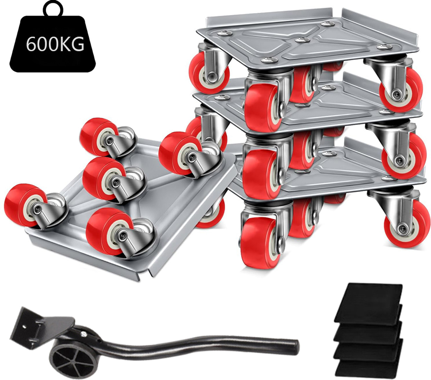 Image of HASTHIP Furniture Moving Wheel Dolly Set 5Pack 600kg Capacity with Lifting Tool and Sofa Frame