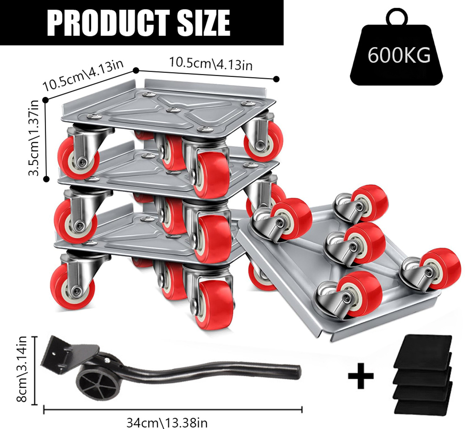 Image of HASTHIP Furniture Moving Wheel Dolly Set 5Pack 600kg Capacity with Lifting Tool and Sofa Frame