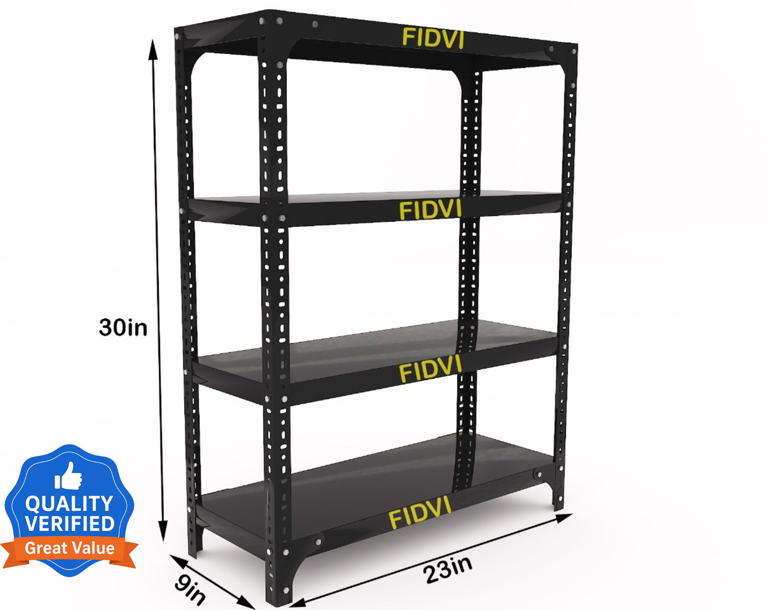 Image of FIDVI Slotted Angle iron Rack Kitchen & Office 09x23x30 inches 4 Shelf Powder Coated Rack Side Fitting