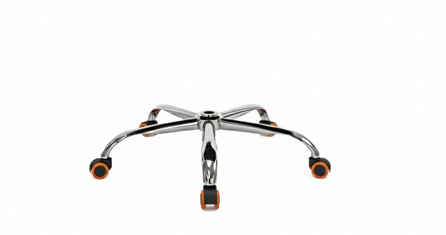 Image of MAKEFIRE Heavy Duty 5-Star Polished Metal Office Chair Replacement Base with Orange Wheel Bar Stool Base