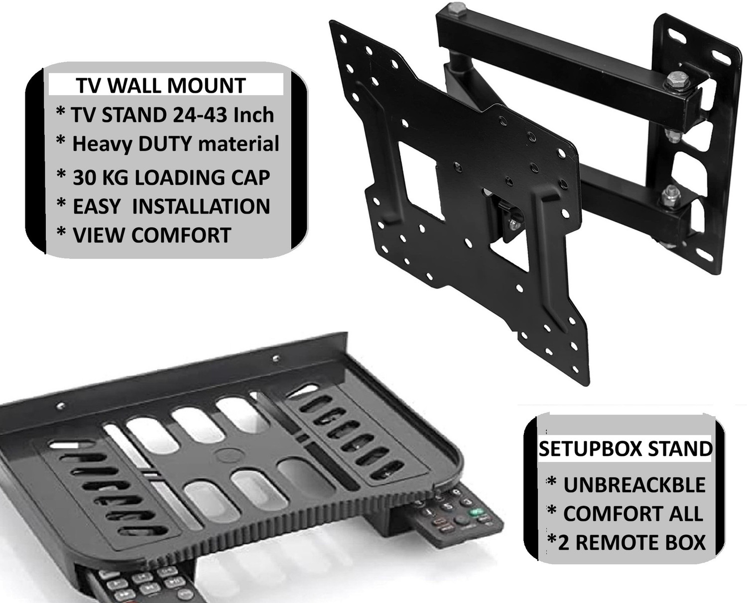 Image of PNETROME ADJUSTABLE TV STAND 24-42 INCH WITH HEAVY DUTY SETUP BOX COMBO TV Stand Base
