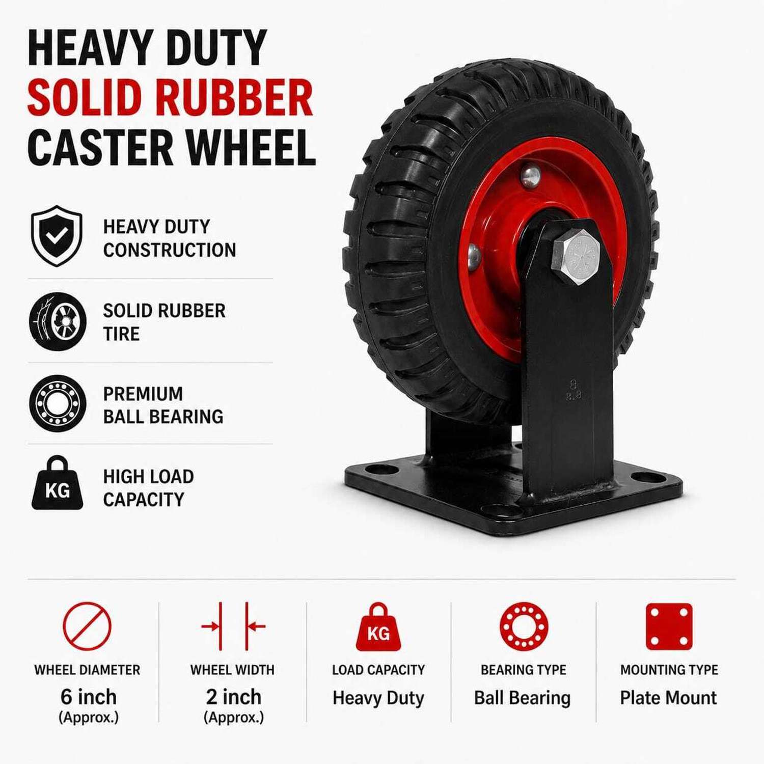 Image of PACIFICMOVERS Heavy Duty Rubber Castor Wheel 6 inch fix Swivel Furniture Caster