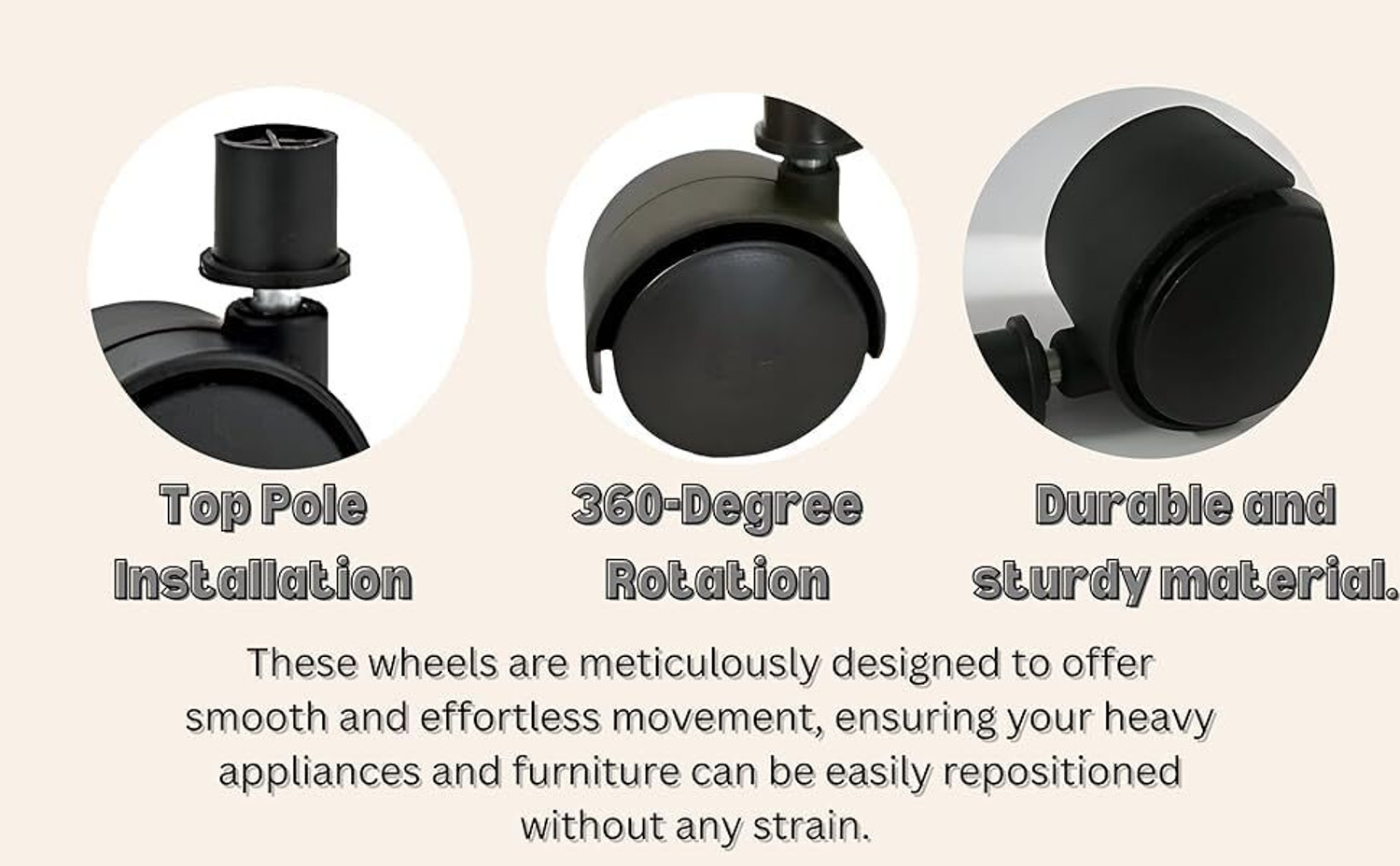 Image of Sunaisy Cooler Wheels with 19mm Pillar Size, 360 Rotation, Black, Set of 4 Pices. Appliance Furniture Caster