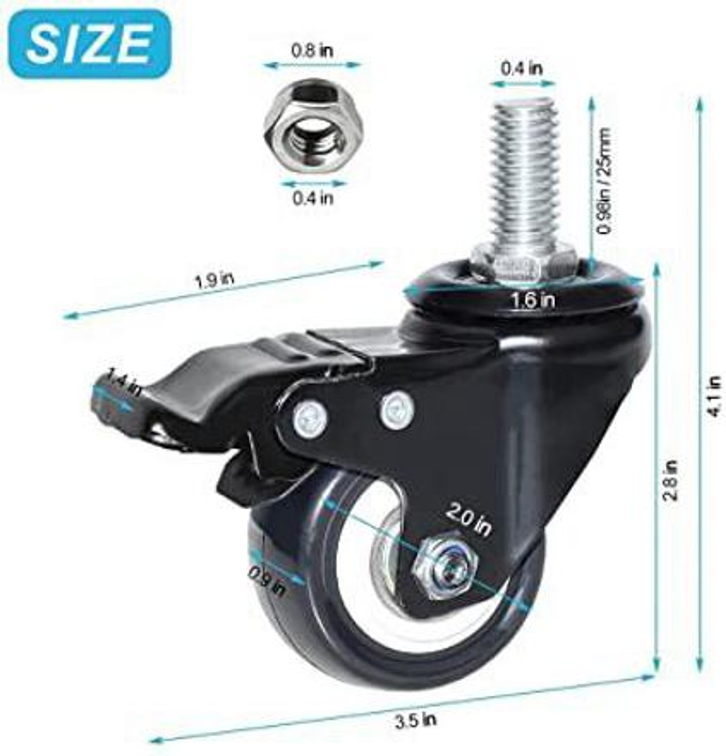 Image of Equal 2inch Fixed&Swivel With Break Caster Wheel HeavyDuty Thread Capacity250Kg Swivel Furniture Caster