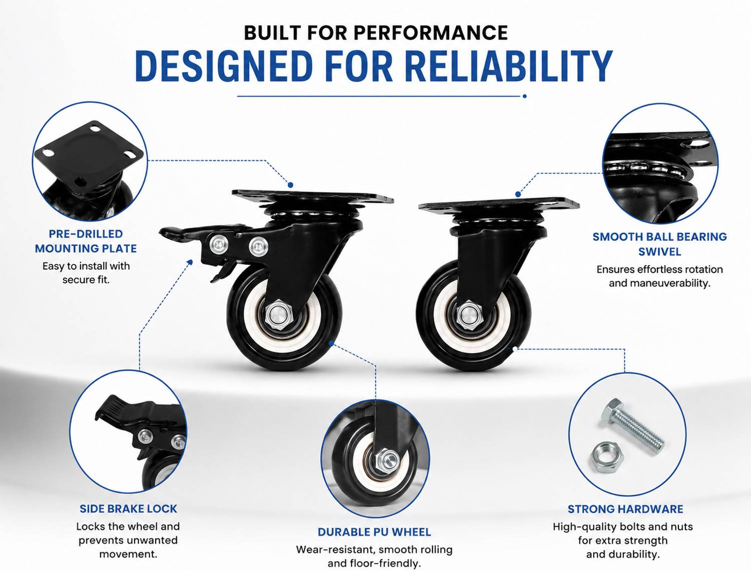 RD VERSE Swivel Caster Wheels 2 Brake + 2 Non-Brake - Image 3