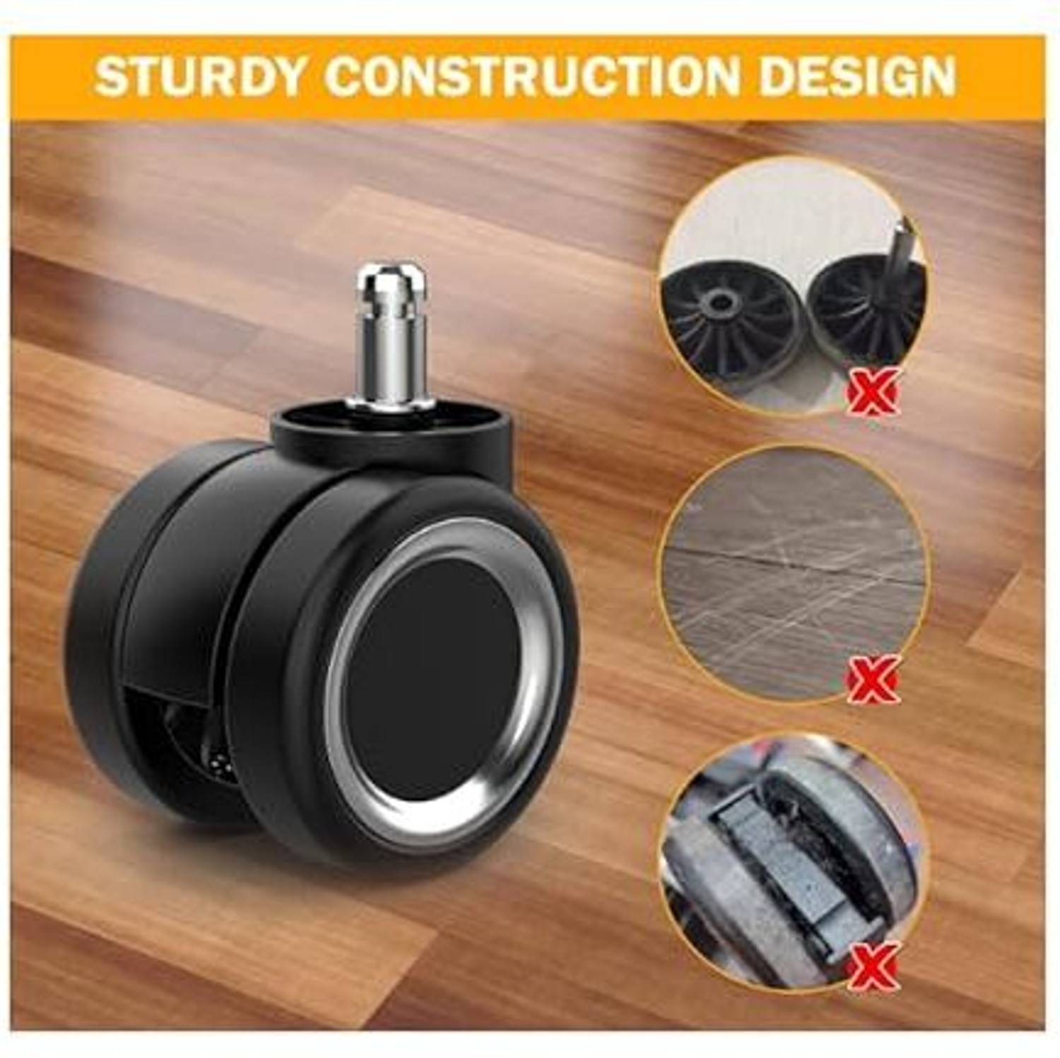Image of K25 Heavy Duty Caster Black Ring Pin Wheels for Rolling Computer Chairs Wheel Appliance Furniture Caster