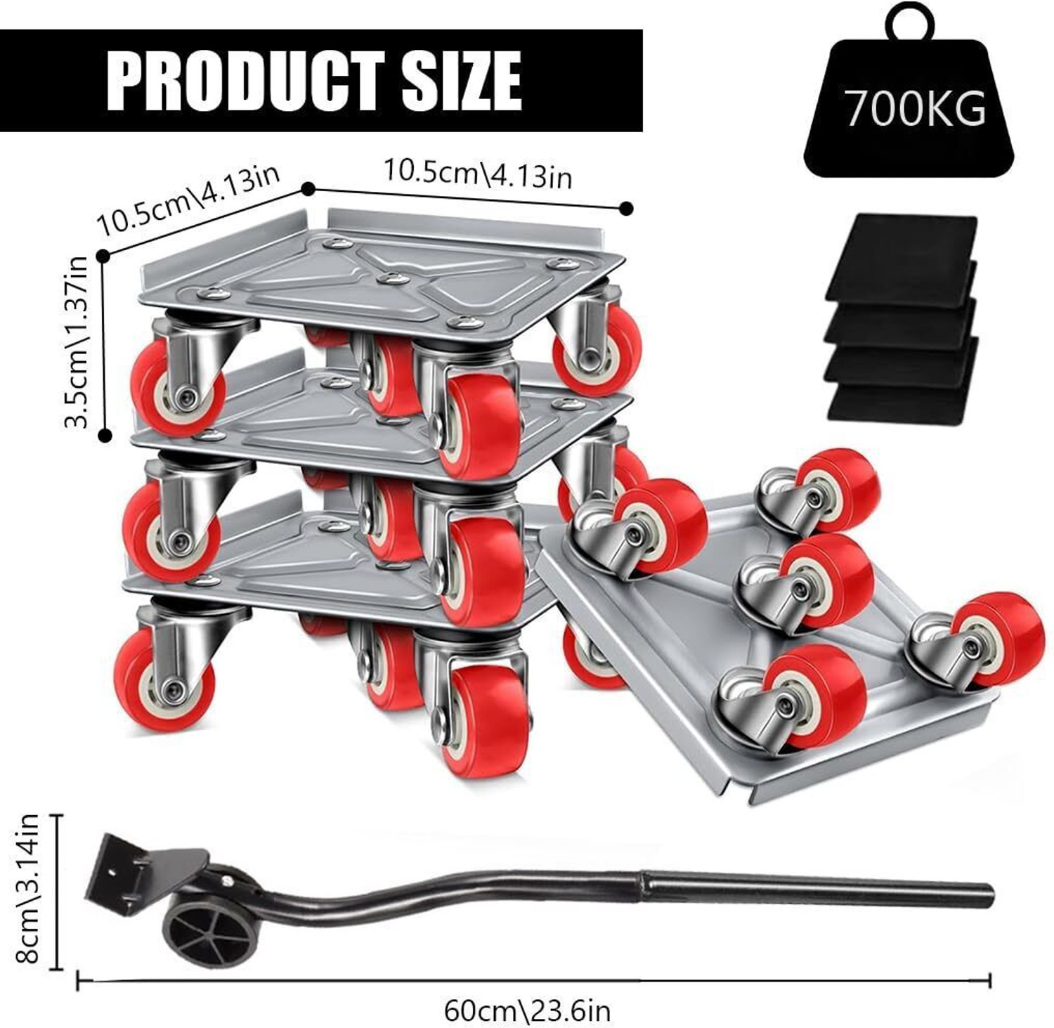 Image of Kelexx 5-Wheel Furniture Lifter Mover Set, 600kg Heavy Duty Furniture Move Roller Rubber Furniture Caster
