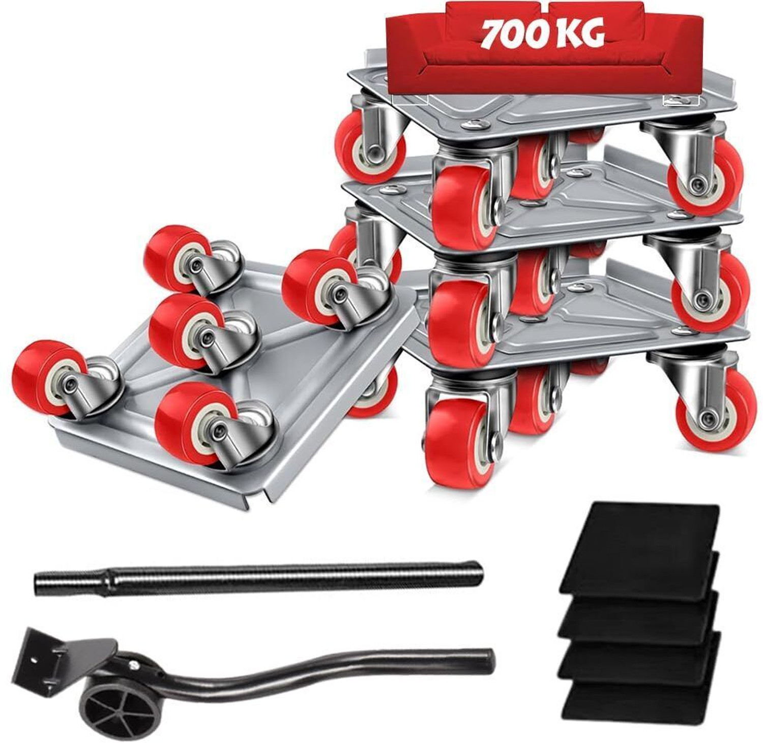 Image of Kelexx 5-Wheel Furniture Lifter Mover Set, 600kg Heavy Duty Furniture Move Roller Rubber Furniture Caster