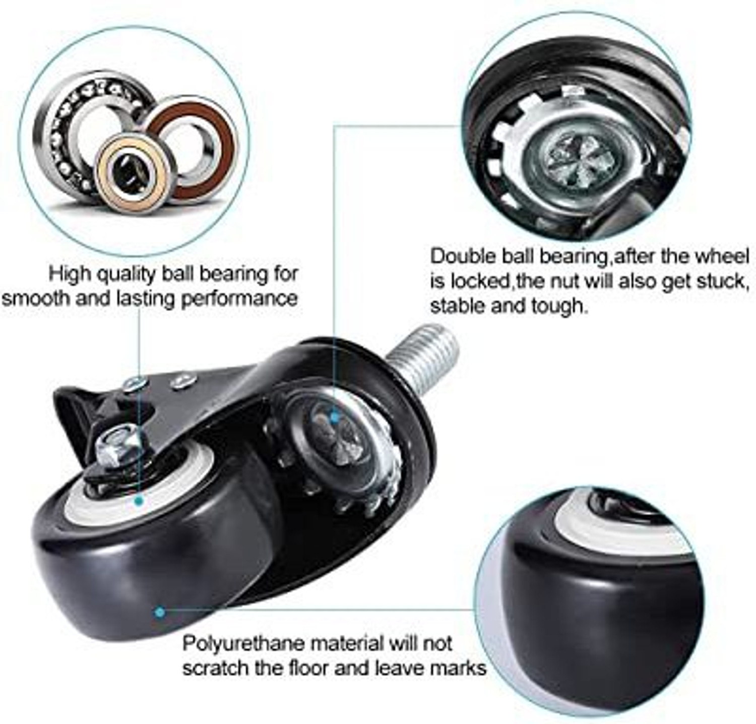 Image of Equal 2inch Fixed&Swivel With Break Caster Wheel HeavyDuty Thread Capacity250Kg Swivel Furniture Caster