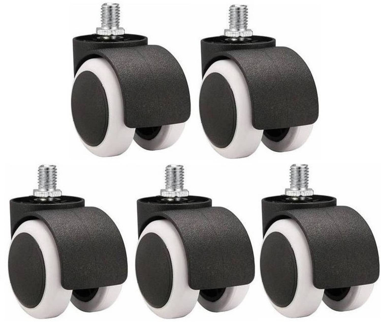 Sunaisy Black and White Twin Castor Screw Type Wheels Set of 5 Pieces Appliance Furniture Caster