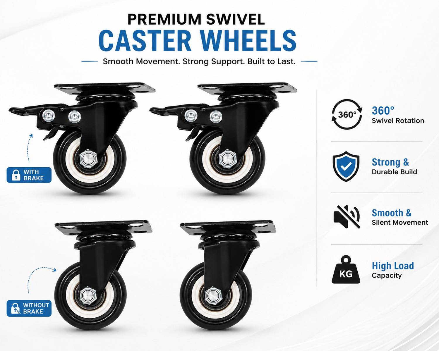 RD VERSE Swivel Caster Wheels 2 Brake + 2 Non-Brake - Image 2