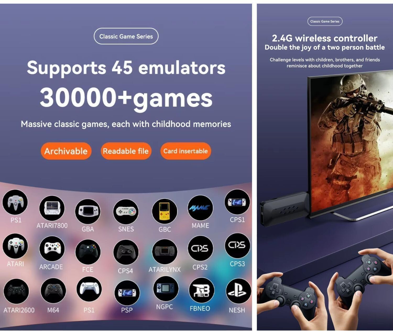 Image of SHAILRON Wireless Video Game for TV Gaming 4K Ultra HD Game Stick with 21,000+ Games Bluetooth Gamepad