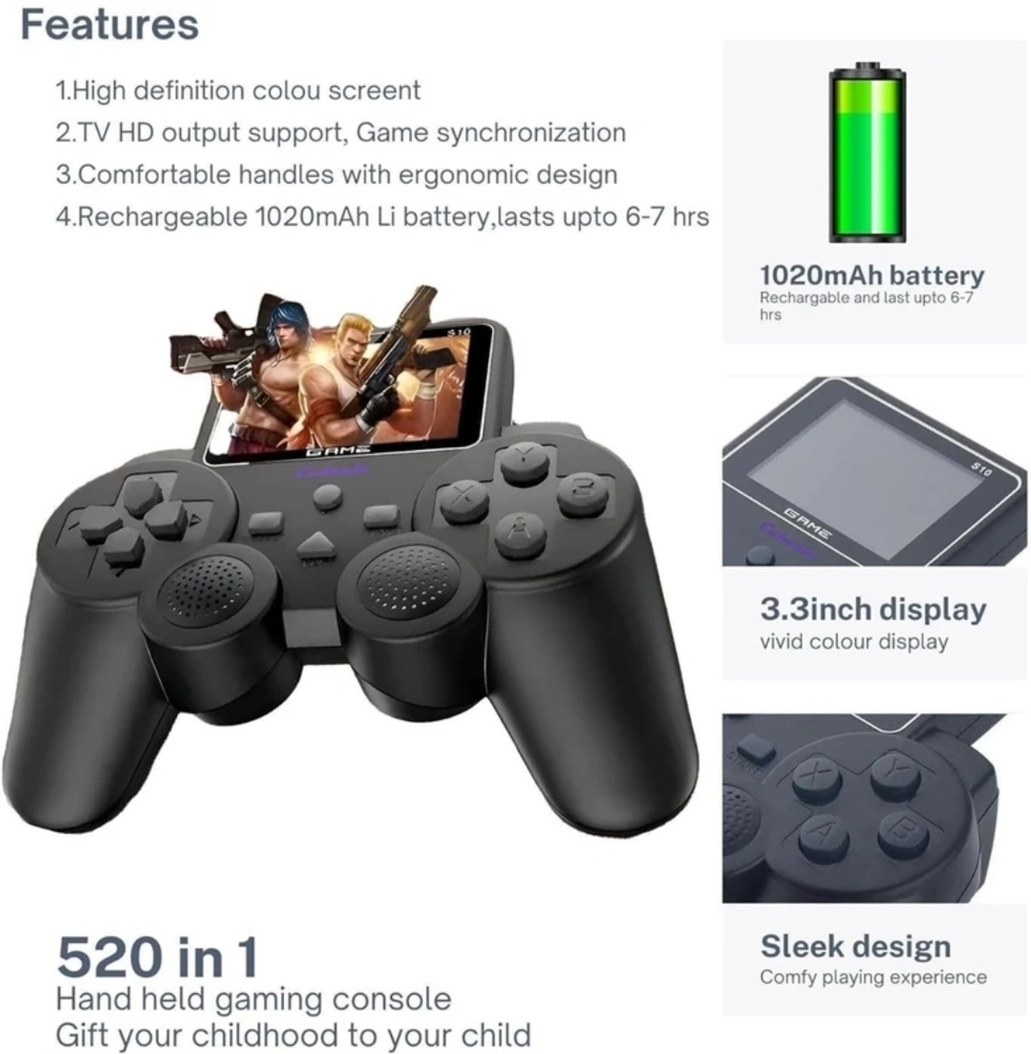 Image of Momai S10 Controller Gamepad Digital Game Player, Black, with Built-in Screen USB Gamepad